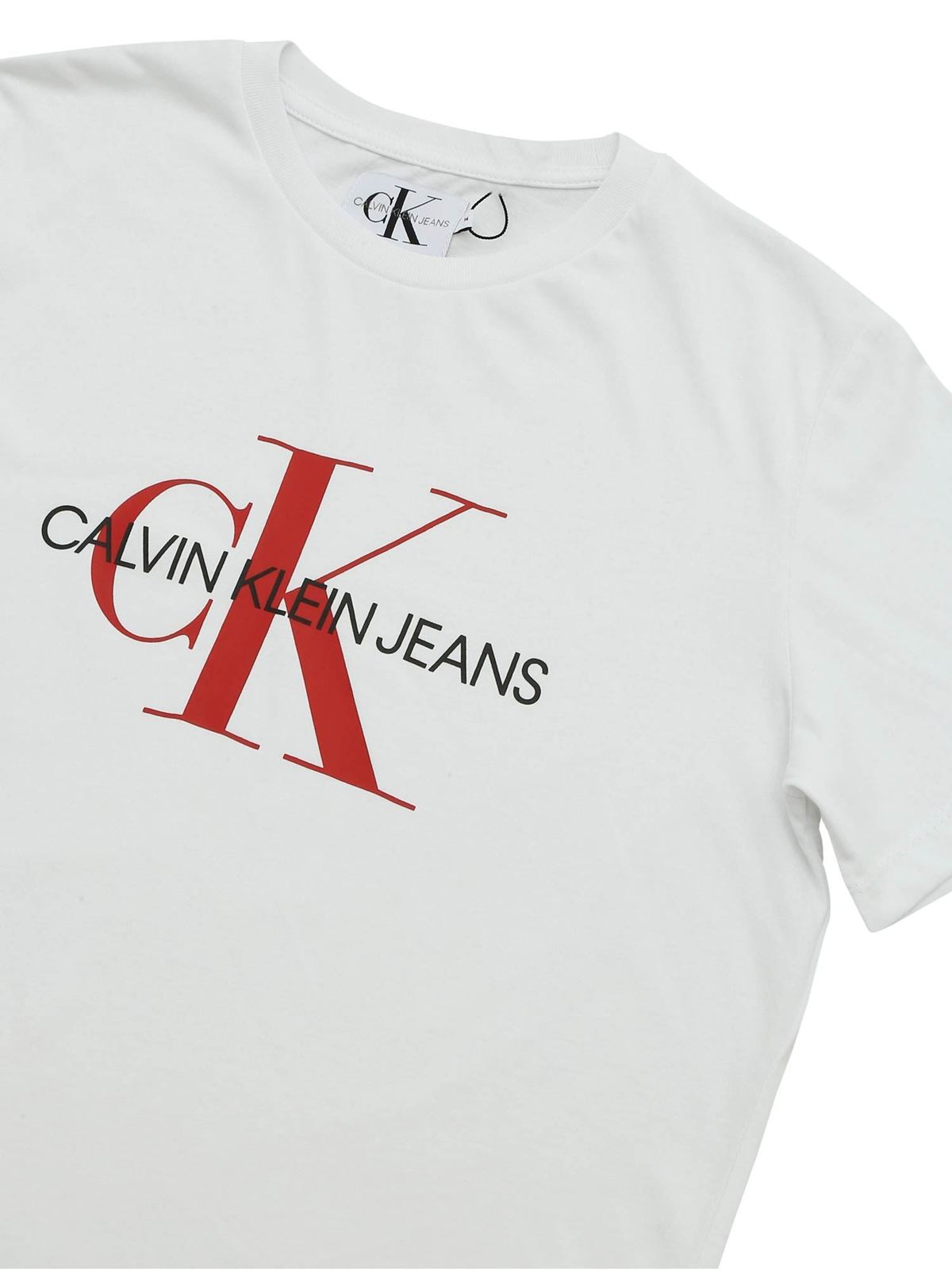 calvin klein white and red t shirt