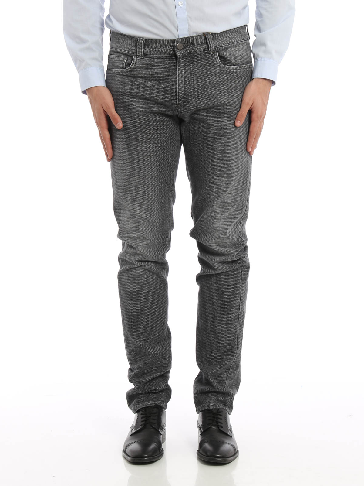 patterned denim jeans