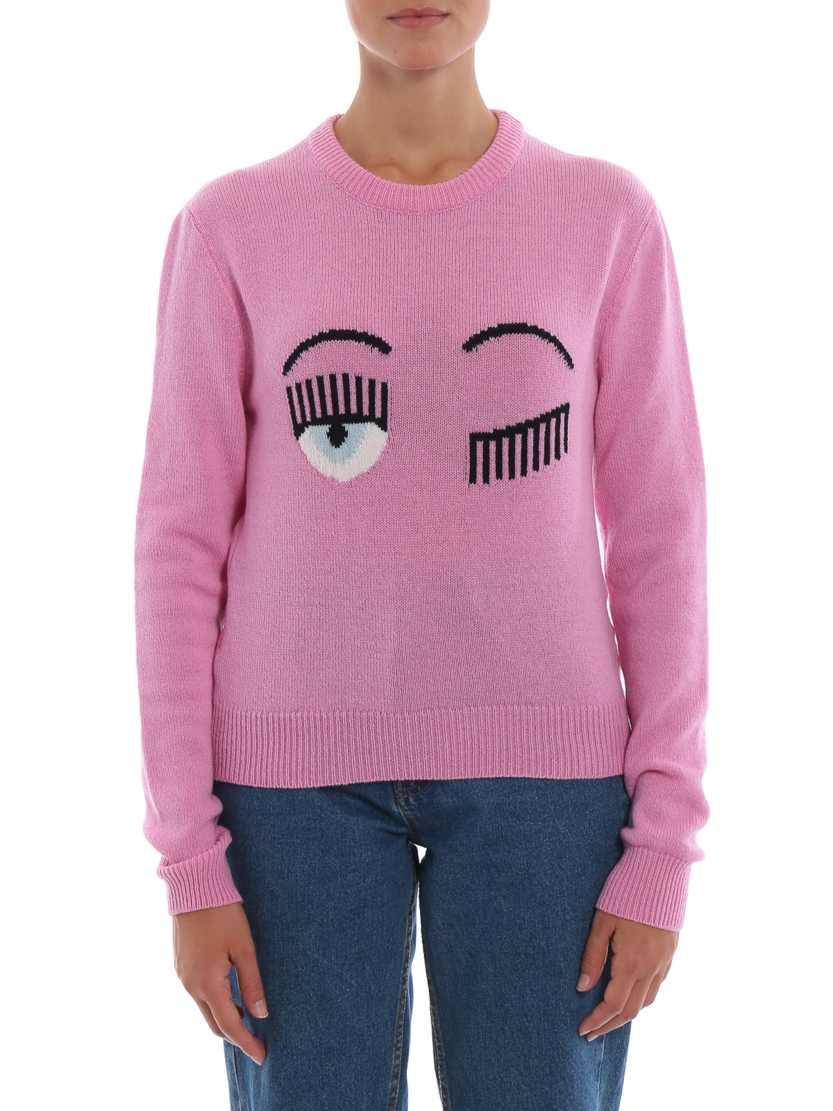 Scorch Multiplication Assimilation Crew necks Chiara Ferragni - Flirting pink merino wool sweater -  18AICFJM0182