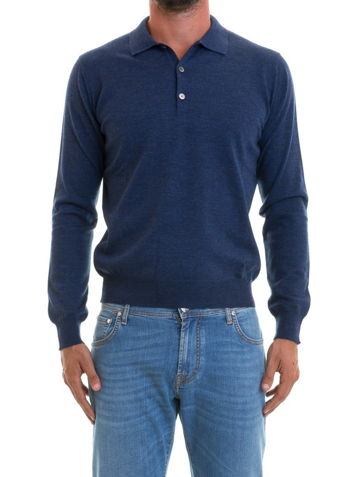 Turtlenecks & Polo necks Corneliani - Blue pure wool polo shirt ...