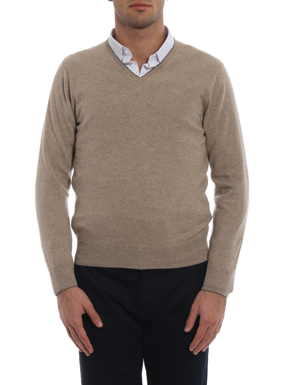 V necks Cruciani - Contrasting piping cashmere V-neck sweater ...
