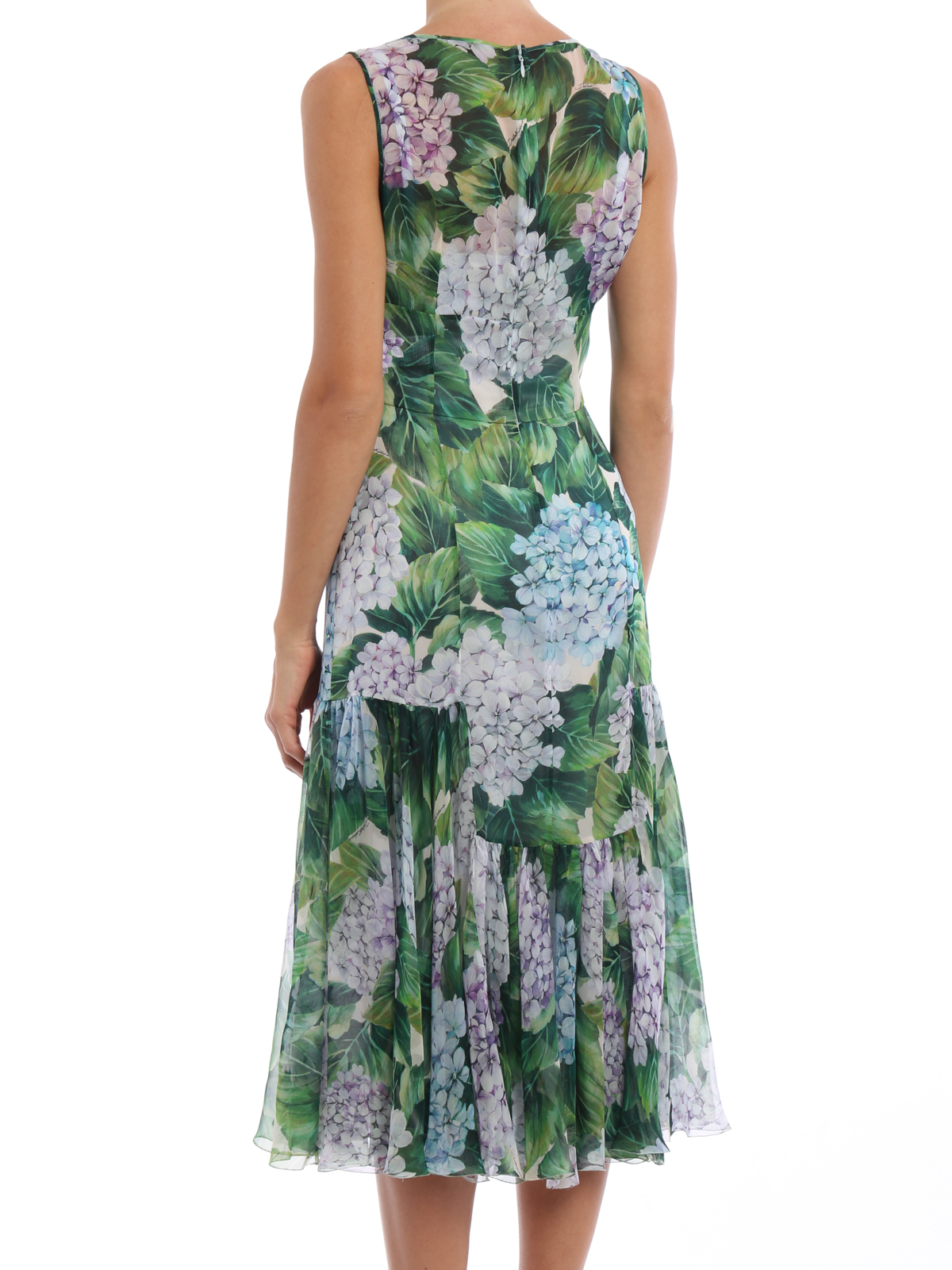 Hydrangea print silk chiffon dress 