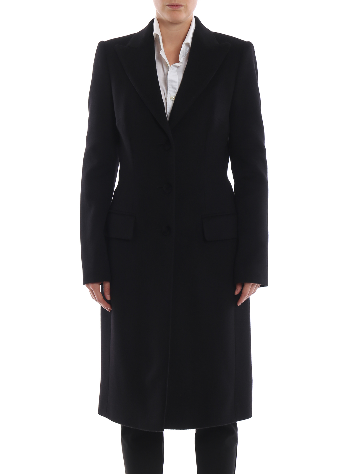 Black wool single-breasted coat 