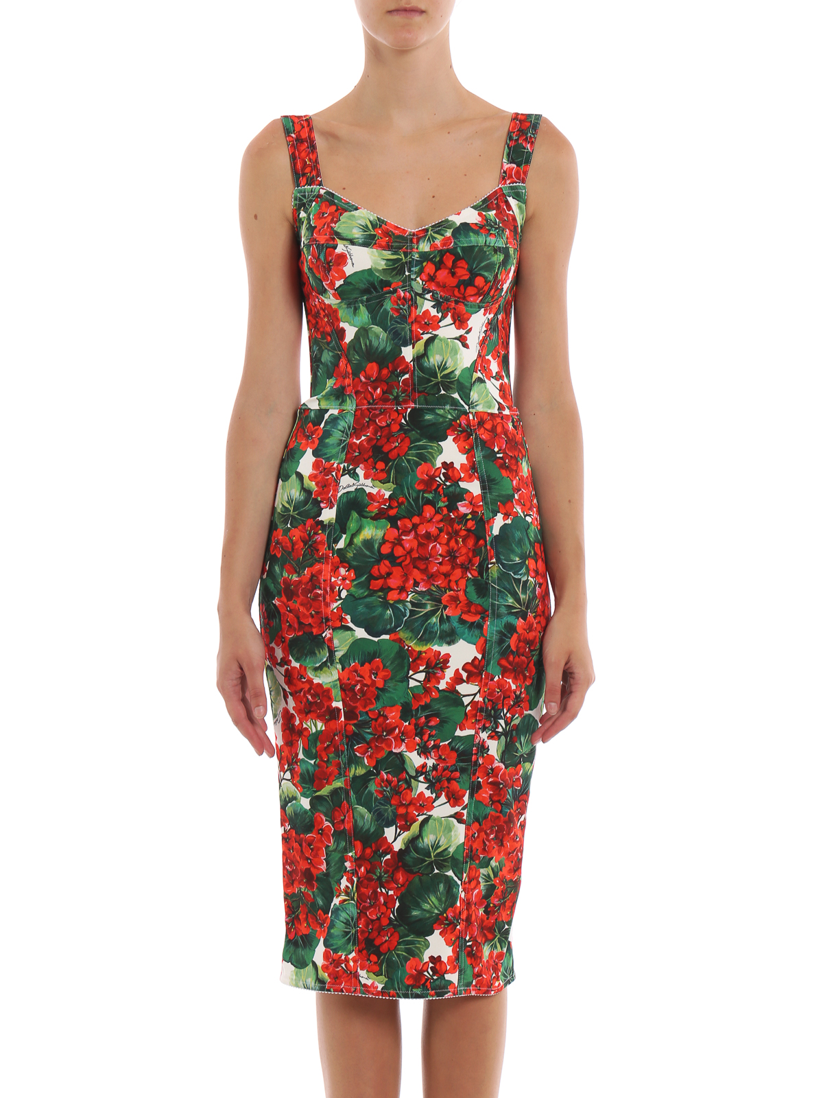 Knee length dresses Dolce & Gabbana - Portofino print stretch cady bustier  dress - F6C3CTFSRKFHAV03