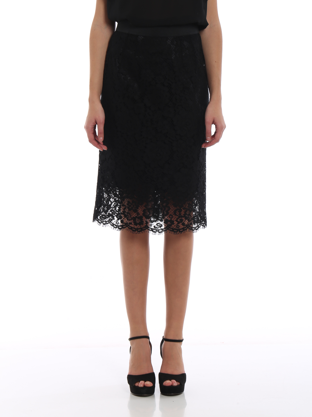 Knee length skirts & Midi Dolce & Gabbana - Black lace pencil skirt ...