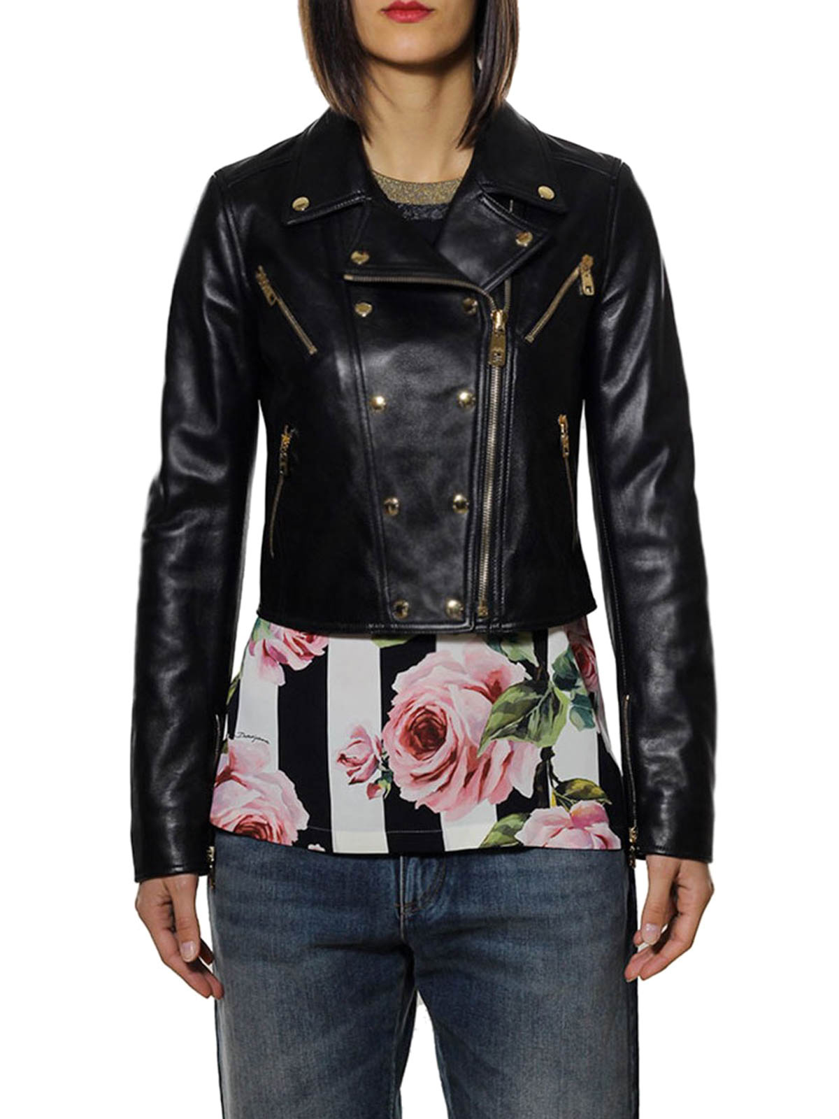 profiel rook rooster Leather jacket Dolce & Gabbana - Black leather biker crop jacket -  F9829LFUL89N0000