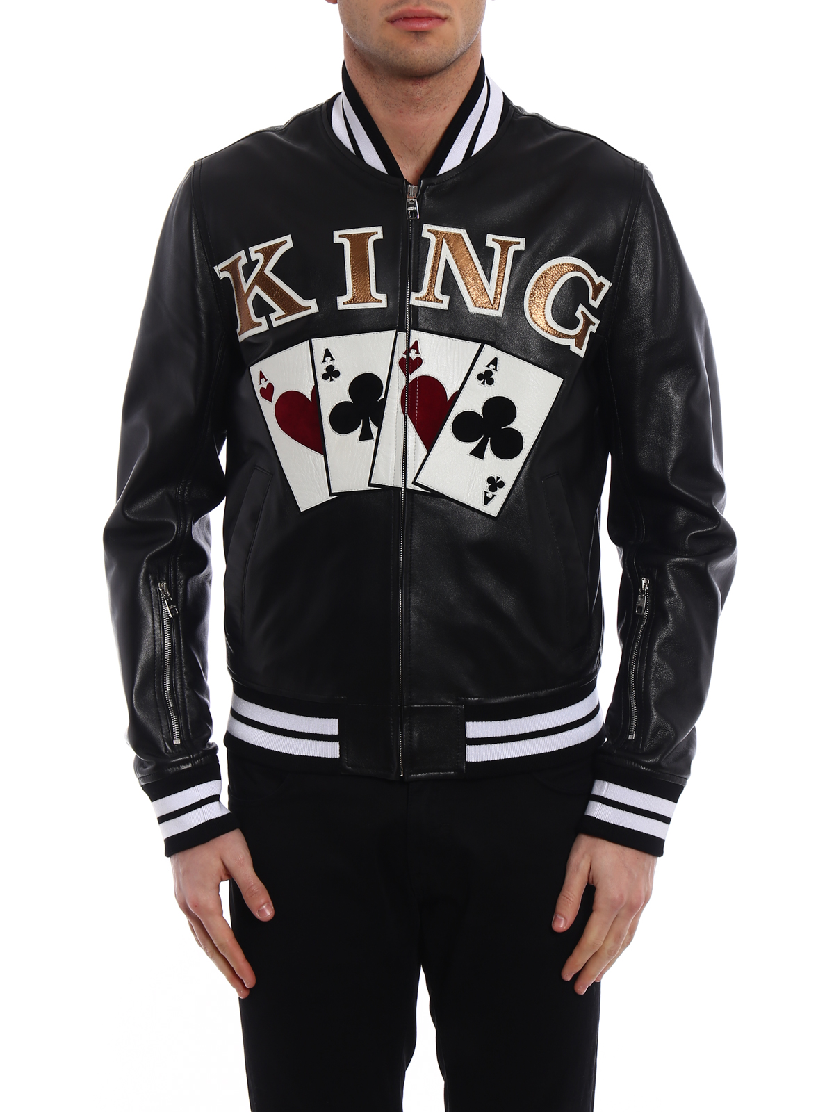 King lambskin leather bomber jacket 