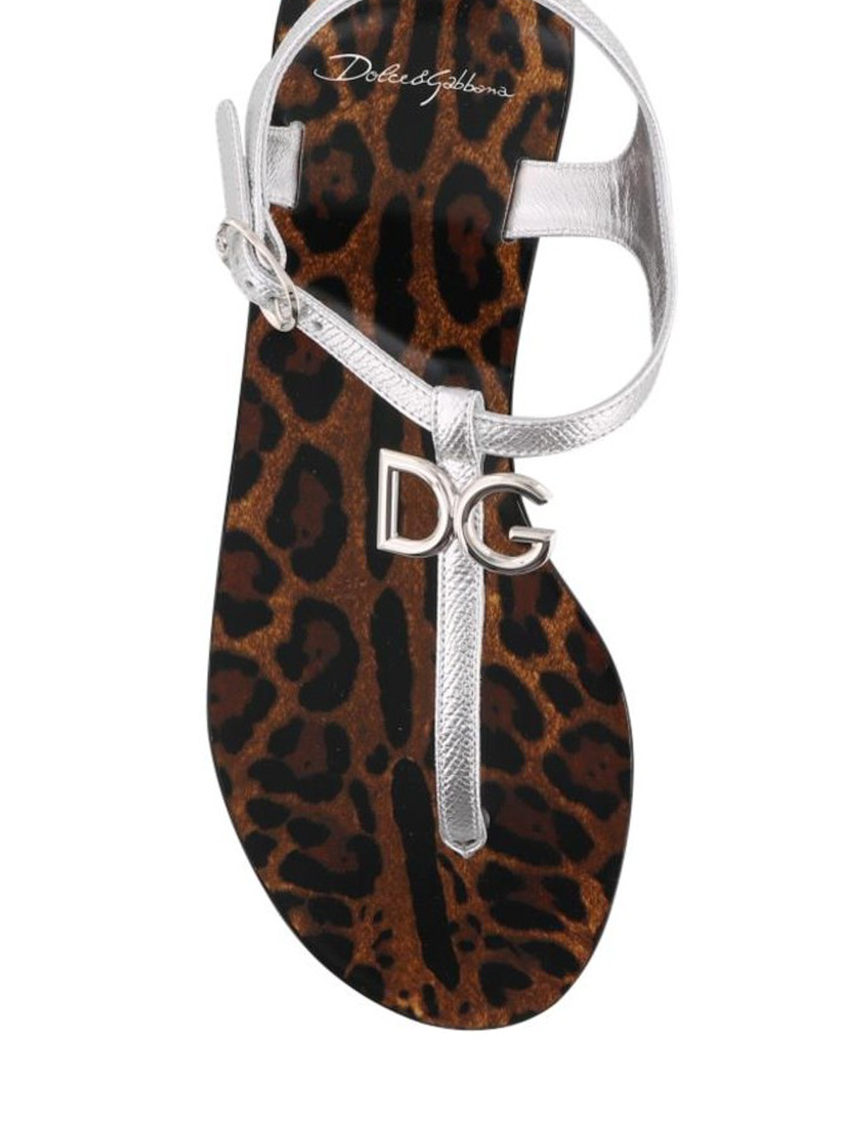 Sandals Dolce & Gabbana - Metallic leather thong flat sandals 
