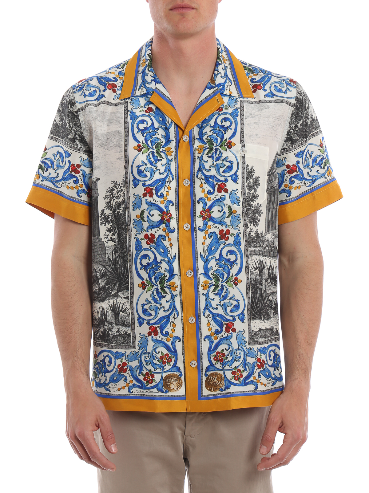 Temple print silk bowling shirt 