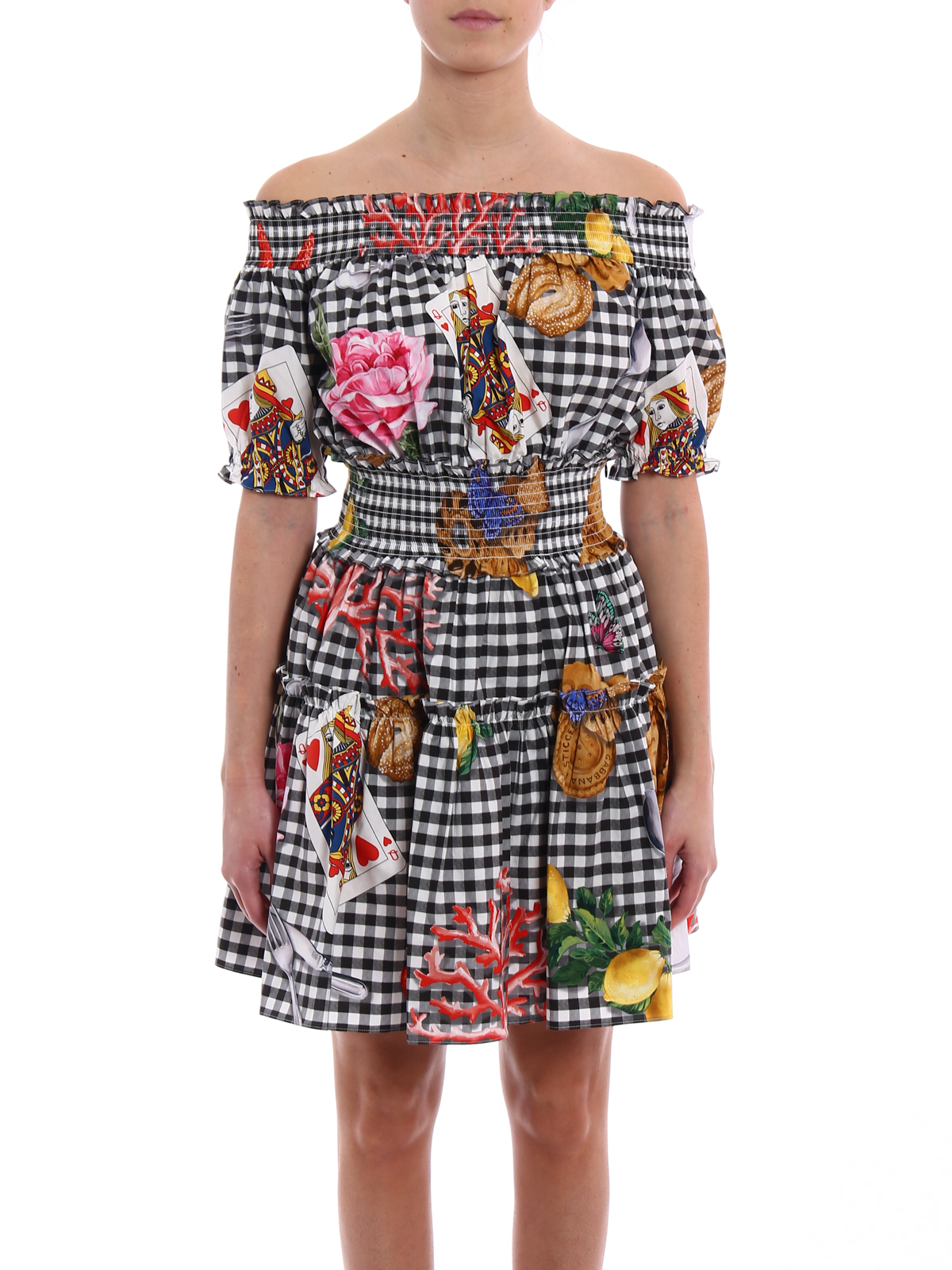 Short dresses Dolce & Gabbana - Print poplin off the shoulder dress -  F6VL6TFS59YHNP91