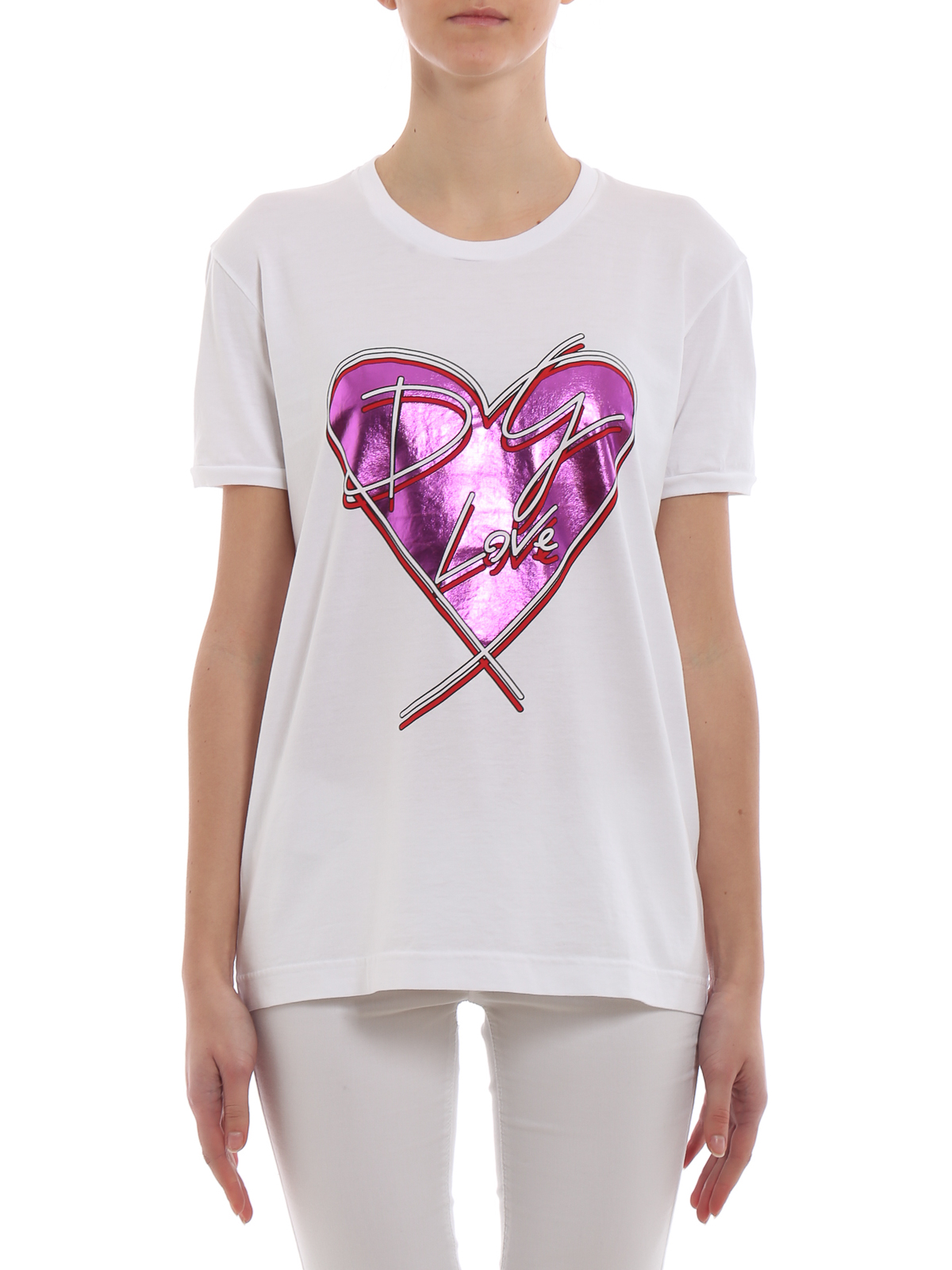 Displacement Amazing Barry T-shirts Dolce & Gabbana - DG Love heart print jersey T-shirt -  F8K74ZG7RKEW0800