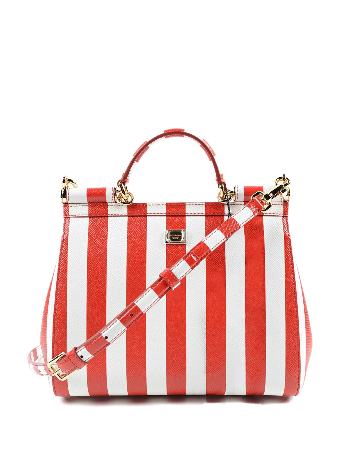 striped leather bag
