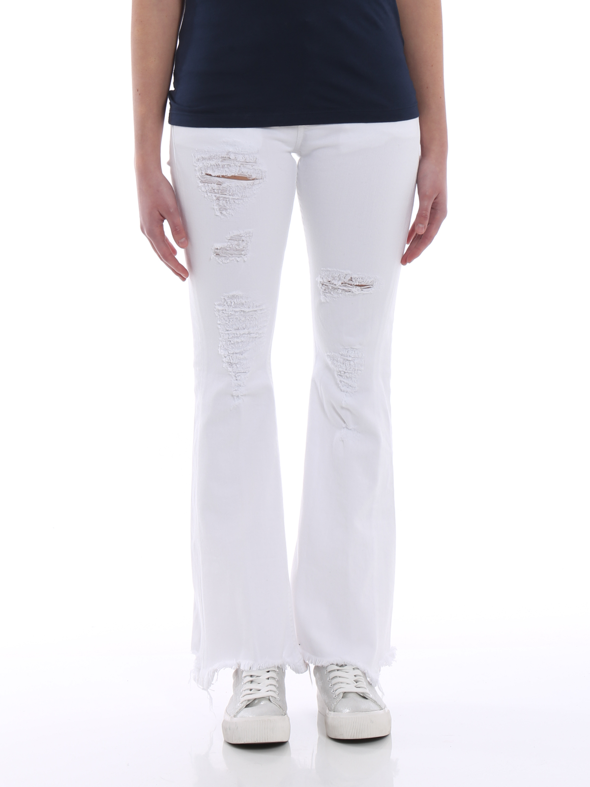white high rise bootcut jeans