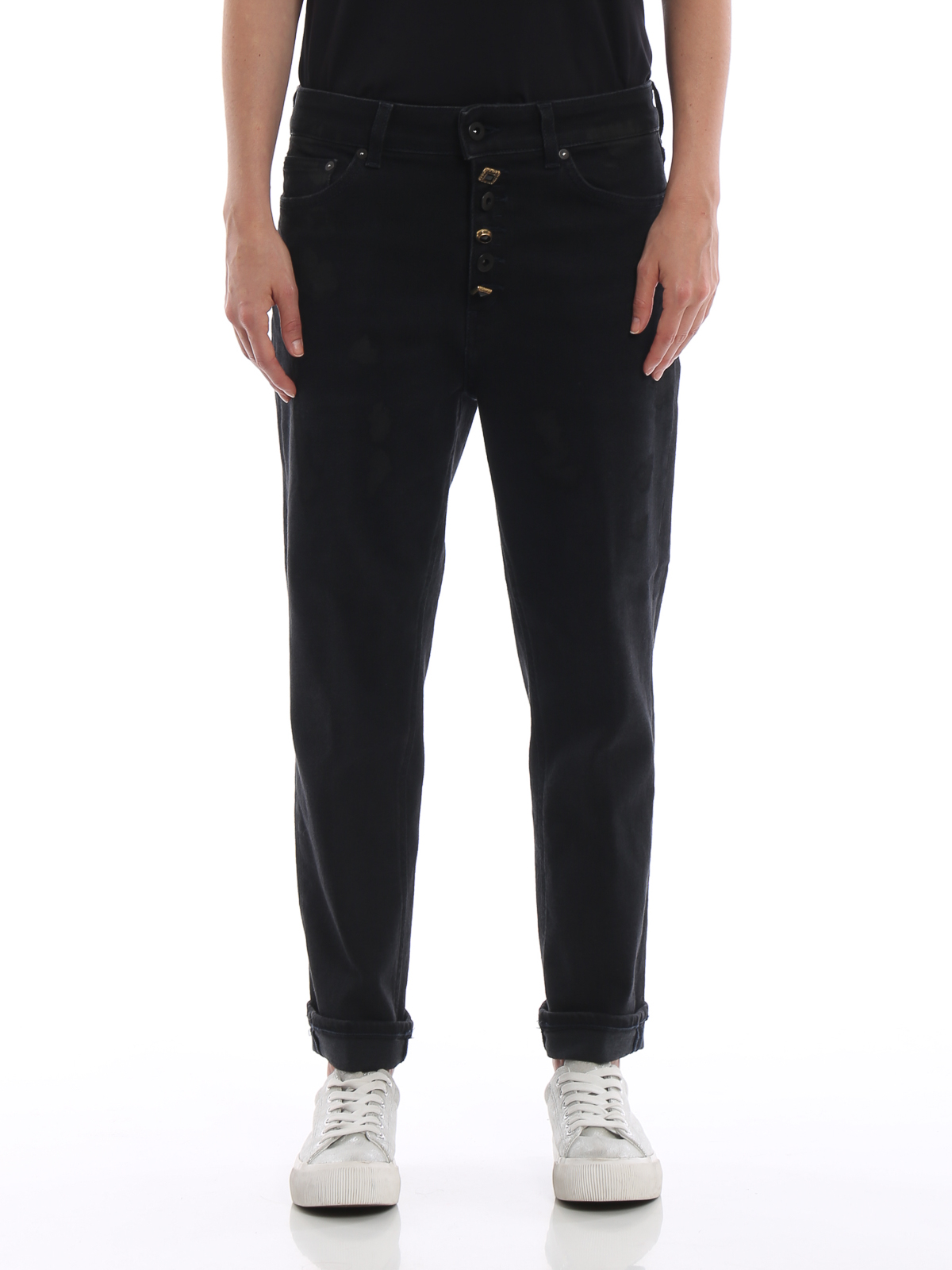 Boyfriend Dondup - Jeans neri Koons in denim macchiato - DP268DS0198DT55B999