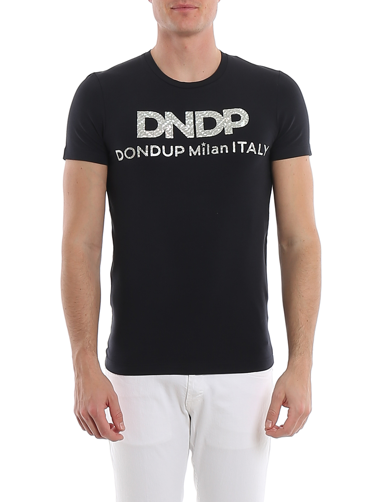 Commandant Onderdrukker aankomst T-shirts Dondup - Iridescent logo lettering printed T-shirt -  US221JS0125UZC4890