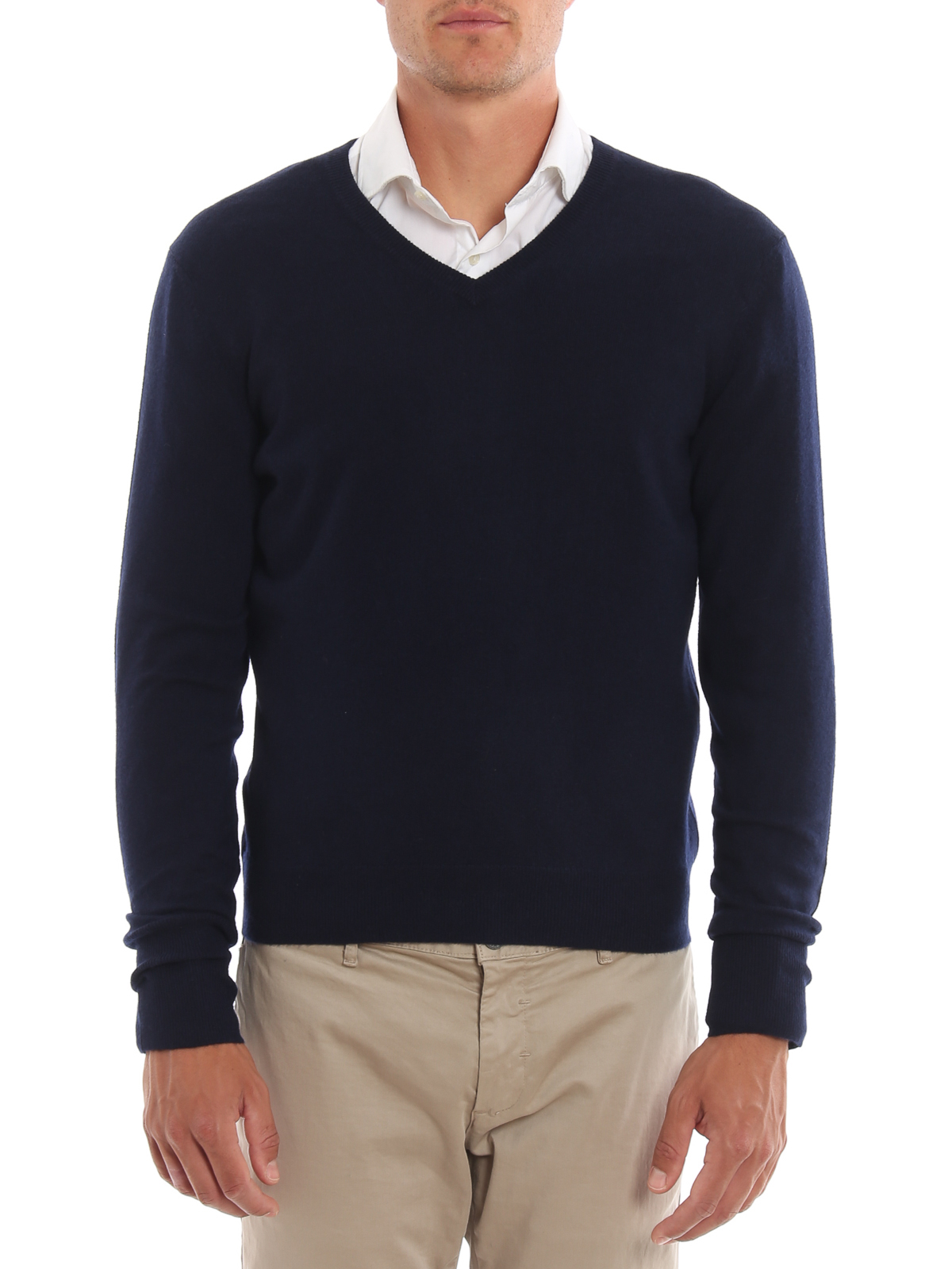 V necks Drumohr - Blue cashmere V-neck sweater - D1K481796 | iKRIX.com