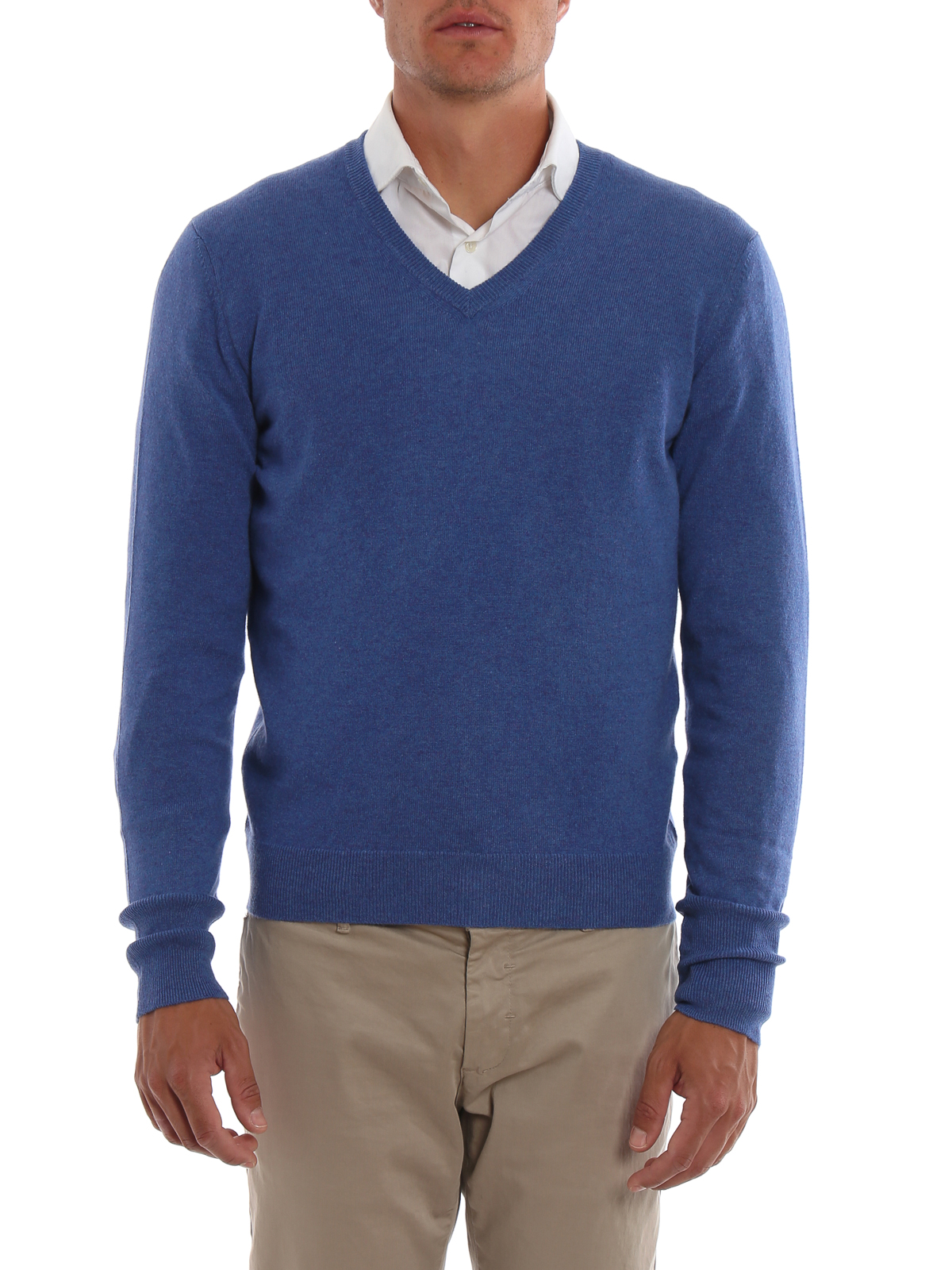 V necks Drumohr - Light blue cashmere V-neck sweater - D1K481735