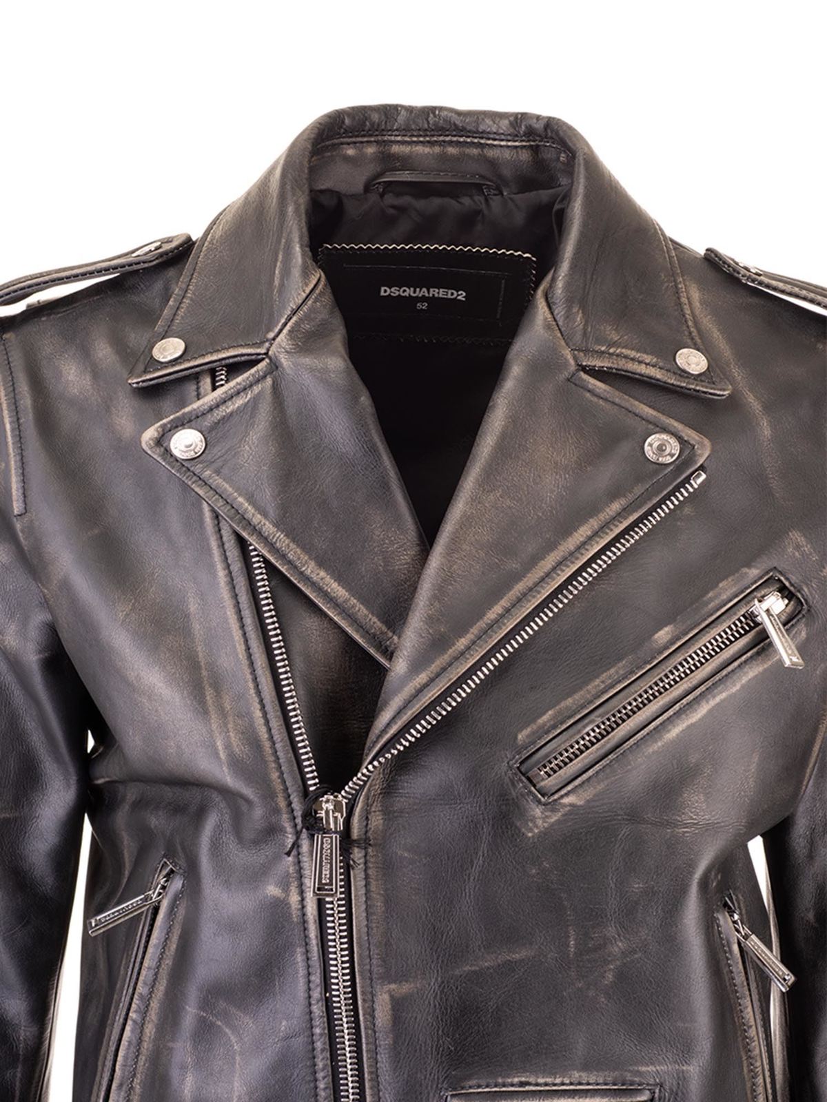 Leather jacket Dsquared2 - Aged leather minI Kiodo jacket in black ...