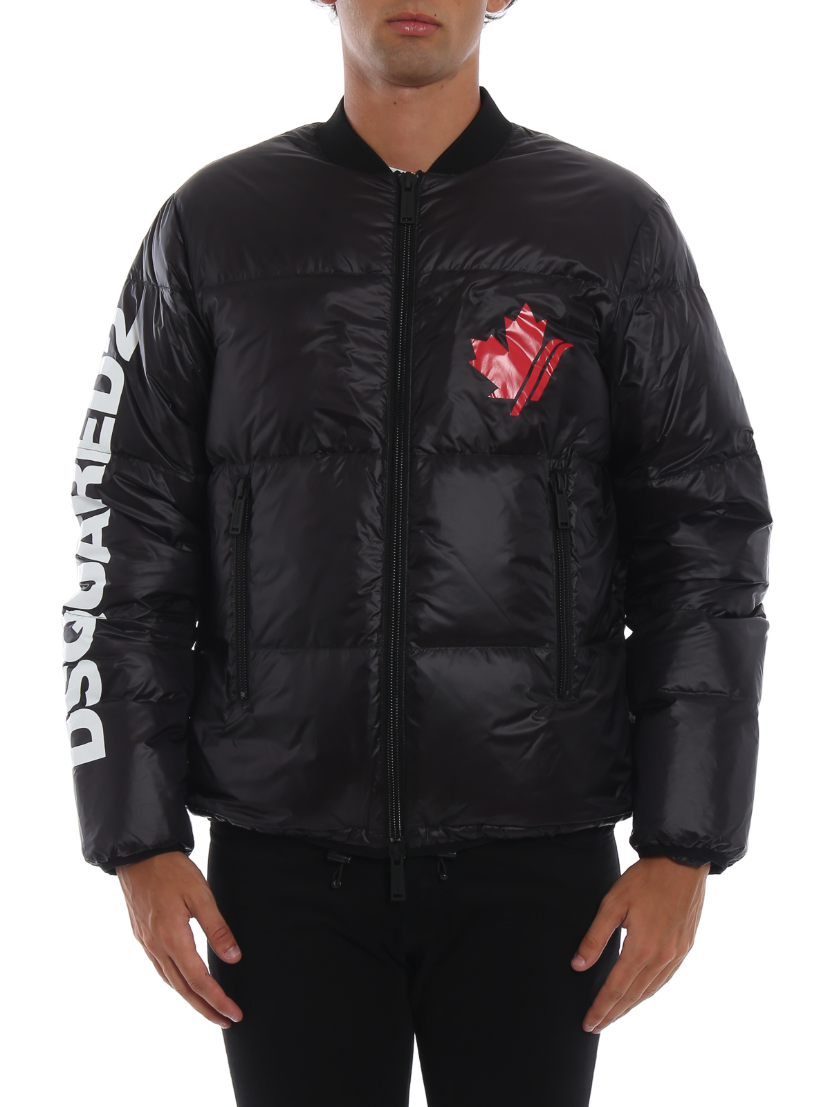 Padded jackets Dsquared2 - Logo print black nylon puffer bomber jacket ...