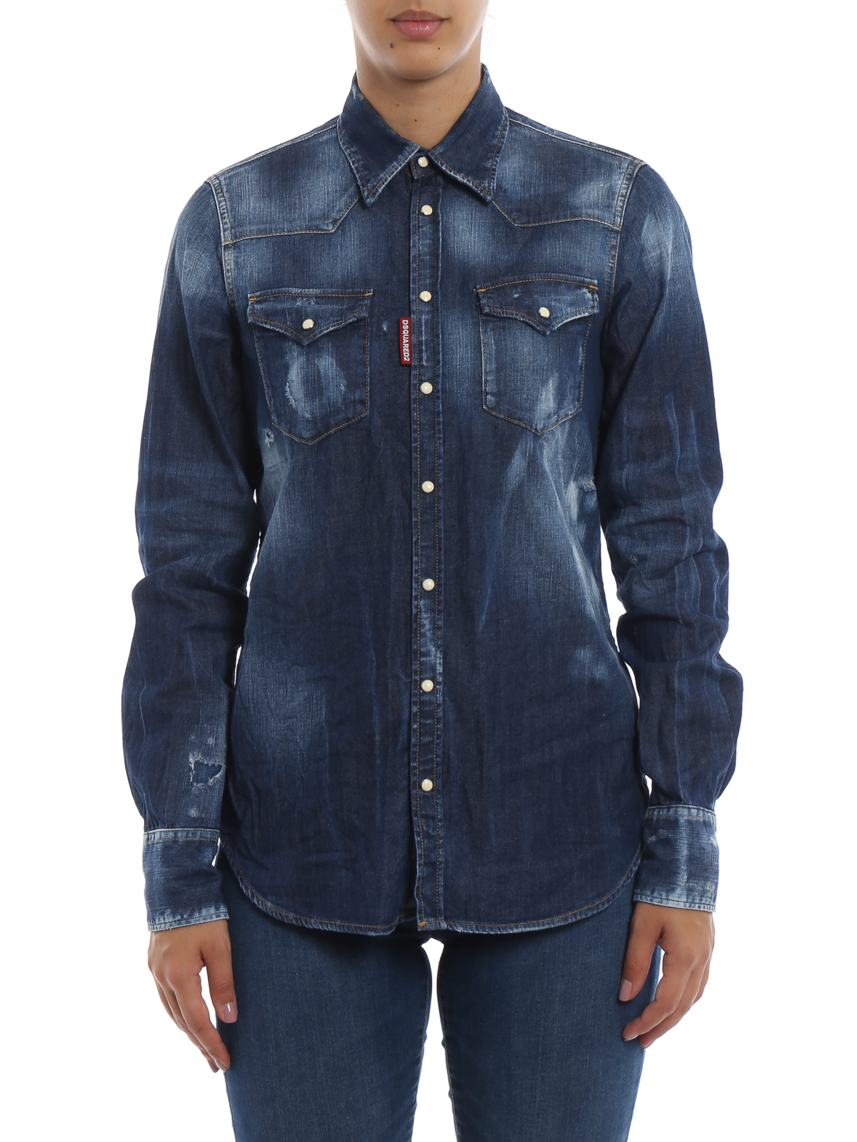 Western denim shirt with used effect 
