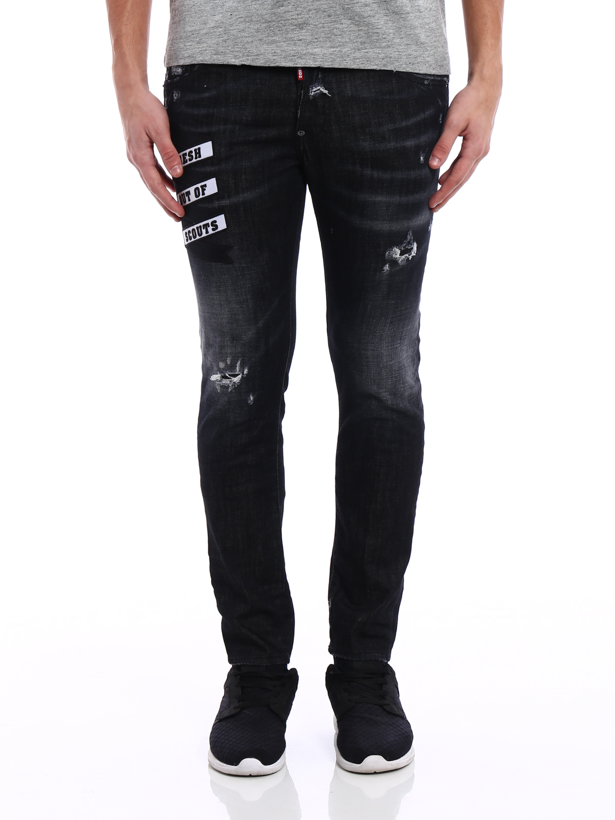 Skinny jeans Dsquared2 - Skater black denim patch jeans 
