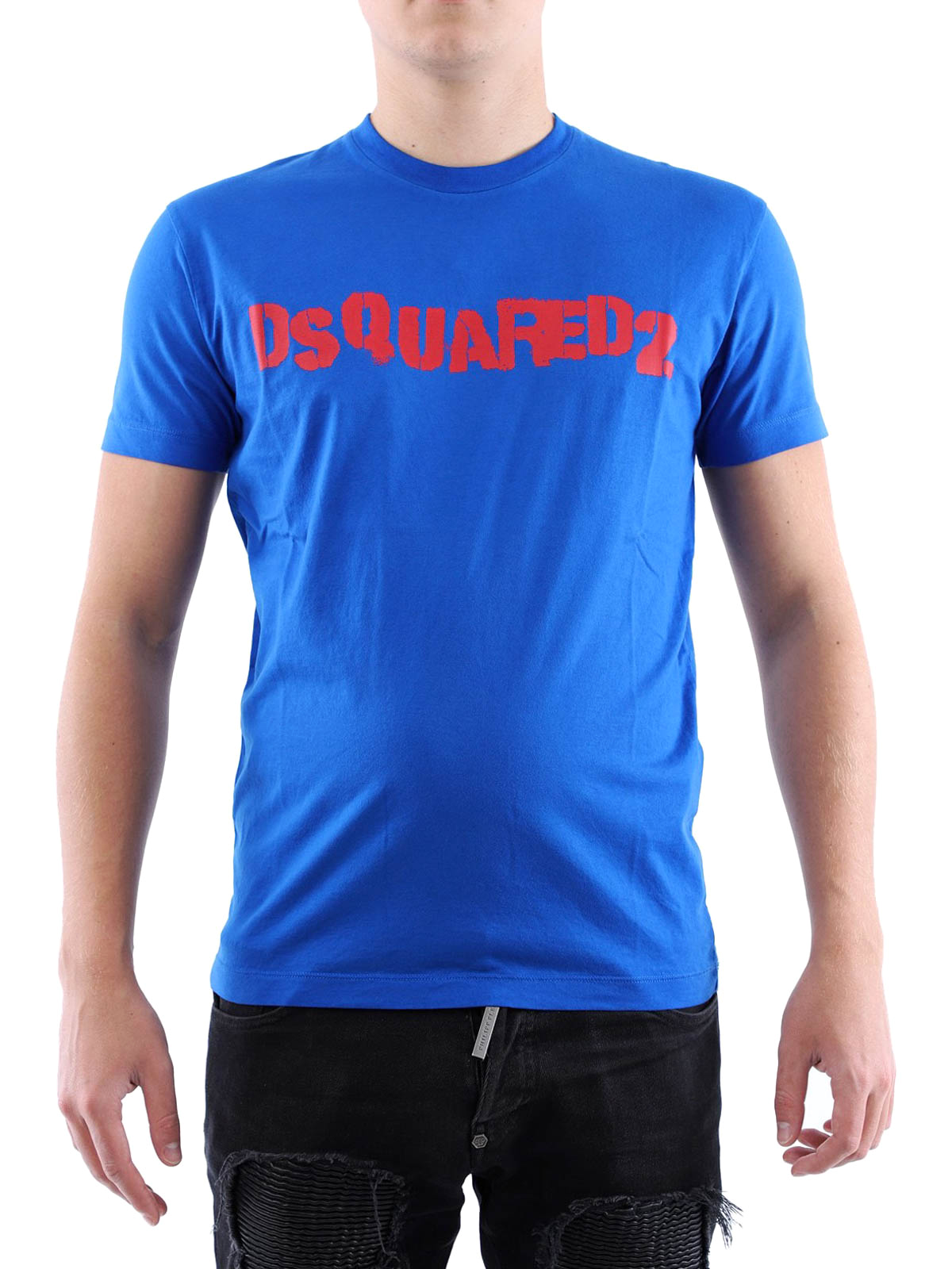 Dsquared2 - Logo cornflower blue cotton T-shirt - t-shirts ...