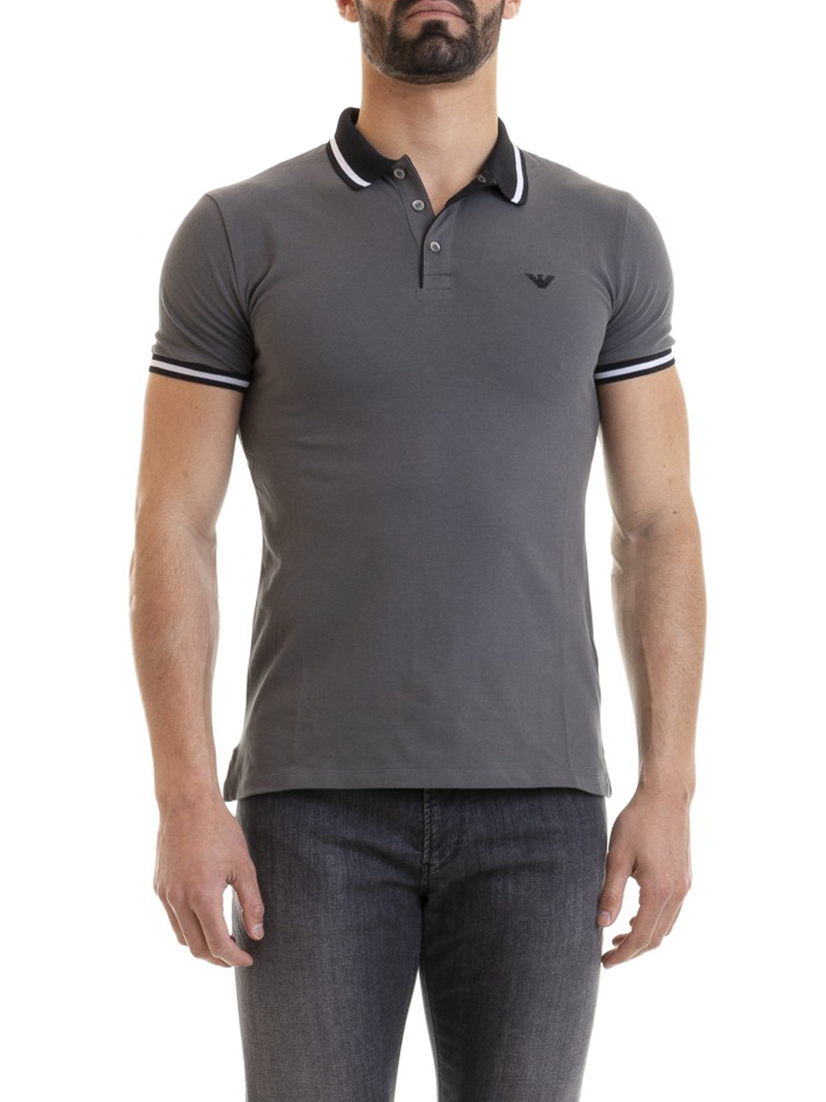 Polo shirts Emporio Armani - Grey polo with striped collar and cuffs -  3G1F661J46Z0641
