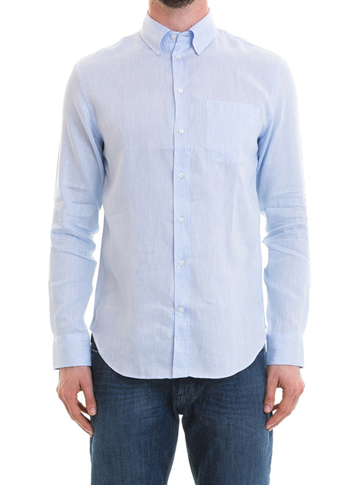Shirts Emporio Armani - Linen blend light blue shirt - W1CM1LW1C47042