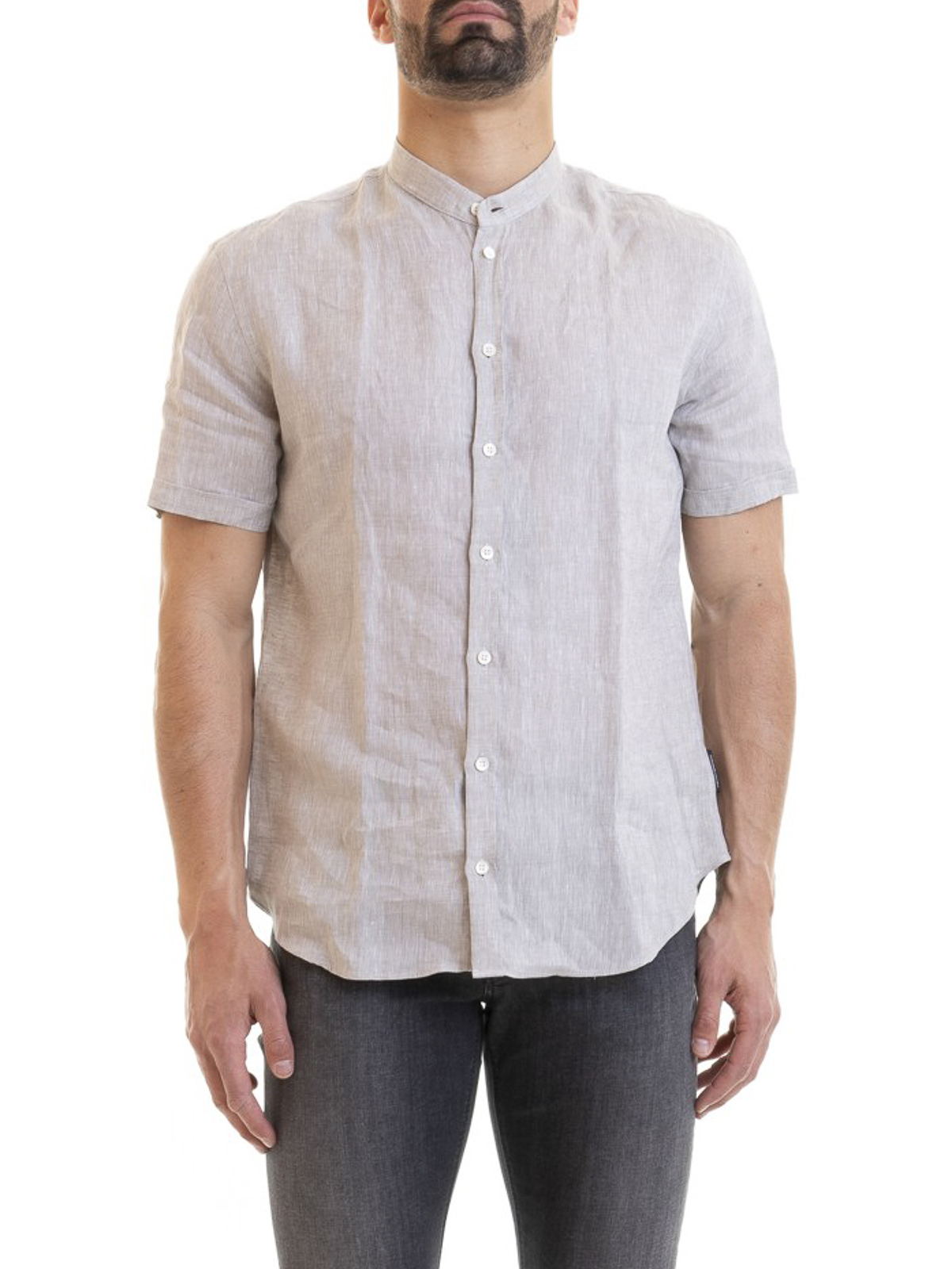 Shirts Emporio Armani - Mandarin collar linen shirt - 21SMGM210F9600