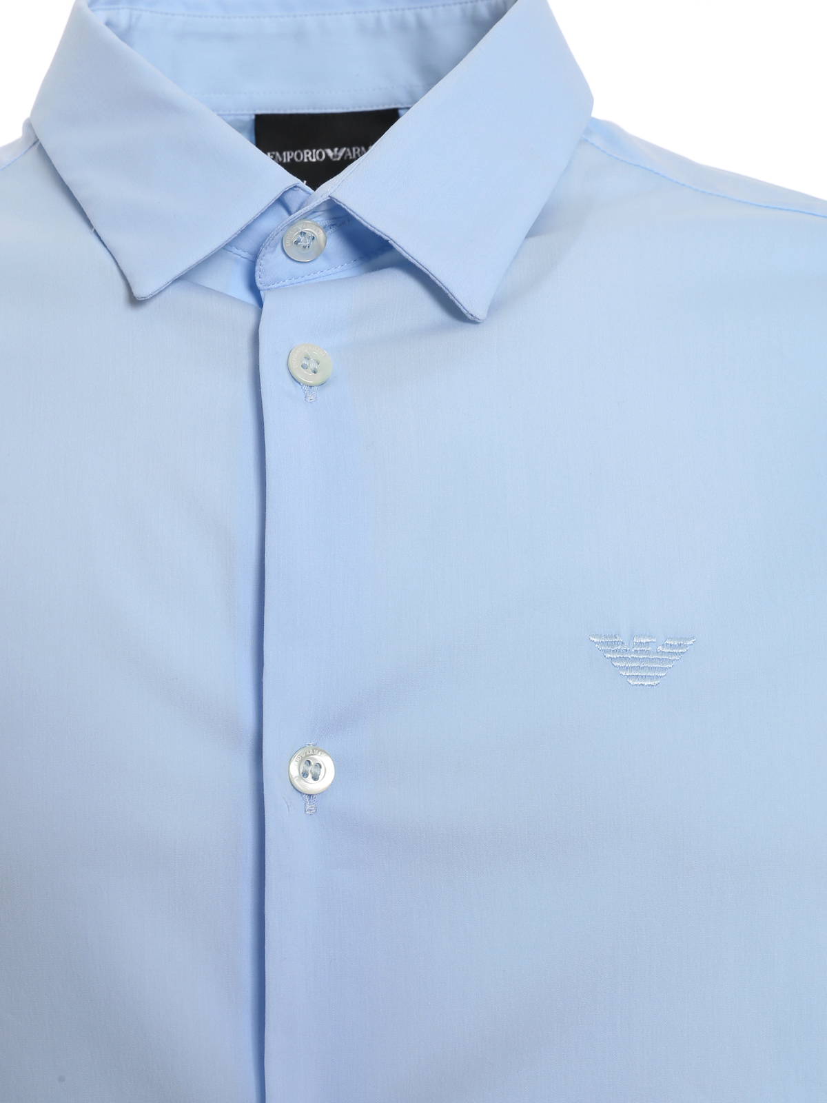 Shirts Emporio Armani - Sky blue stretch poplin slim fit shirt ...