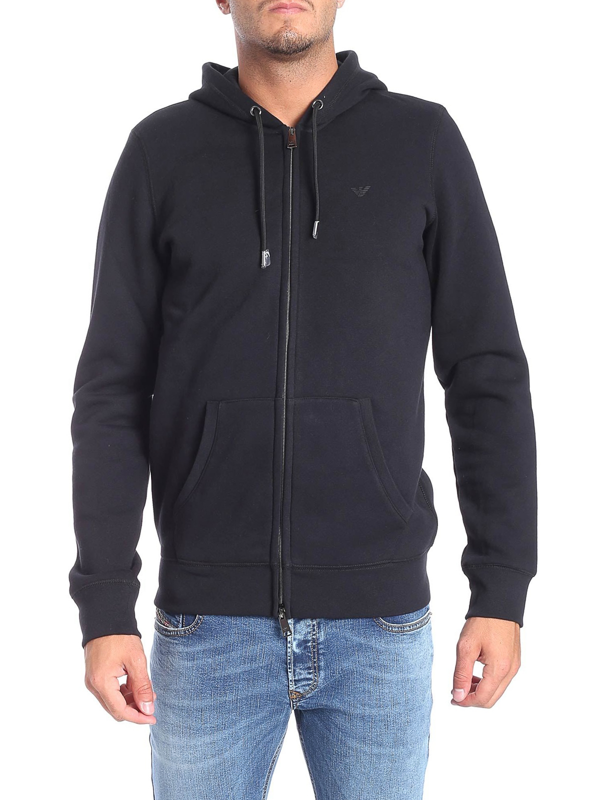 Sweatshirts & Sweaters Emporio Armani - Black jersey zipped hoodie with  logo - 8N1M011JQPZ0999