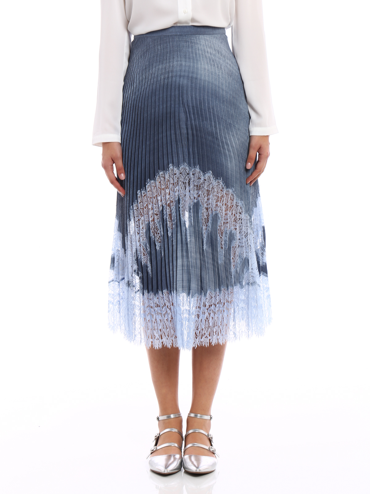 Save 25% Womens Clothing Skirts Mid-length skirts Ermanno Scervino Lace Long Pleated Skirt in Blue 