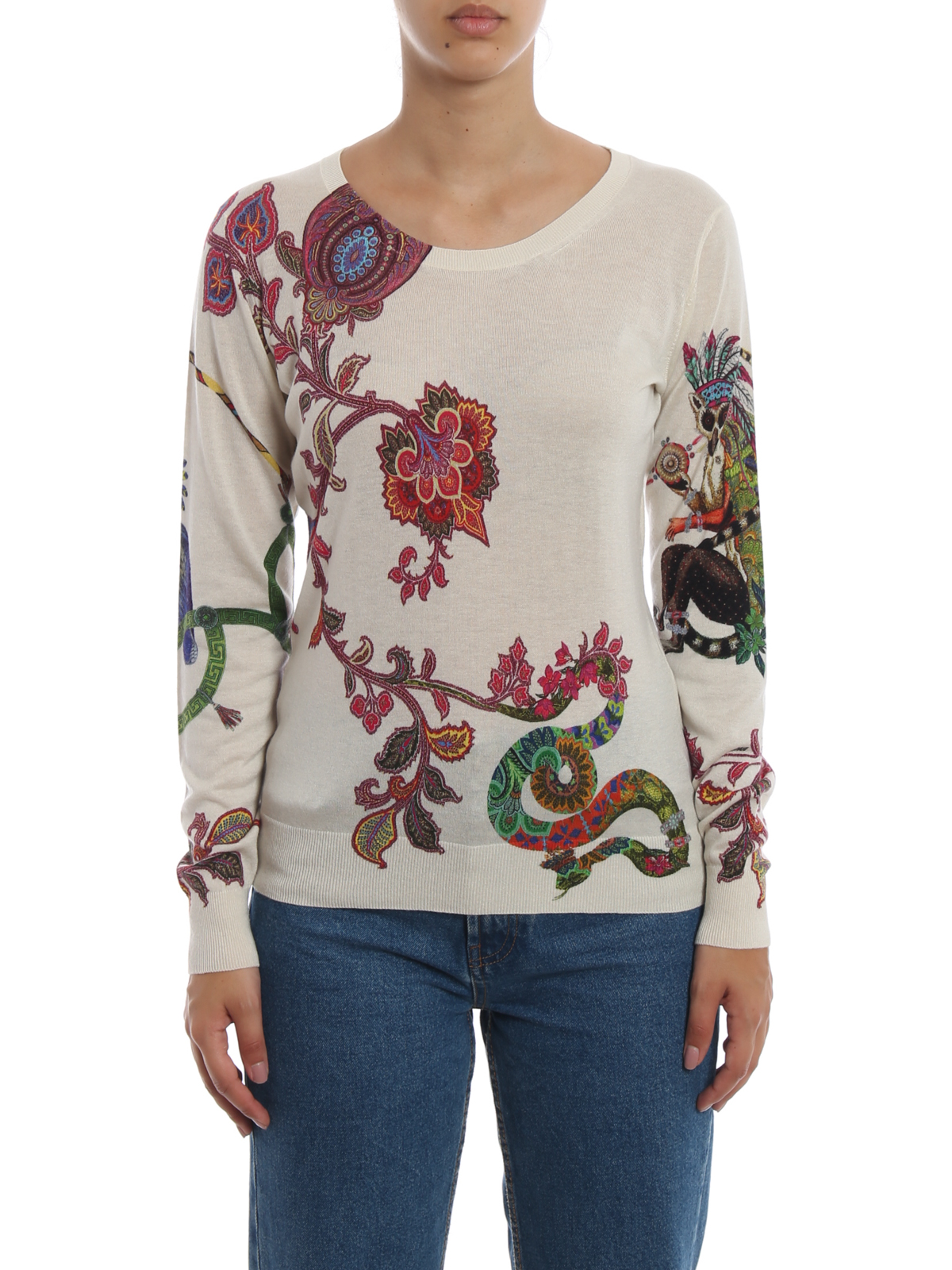 Crew necks Etro - Silk and cashmere lemur print sweater - 137169247990