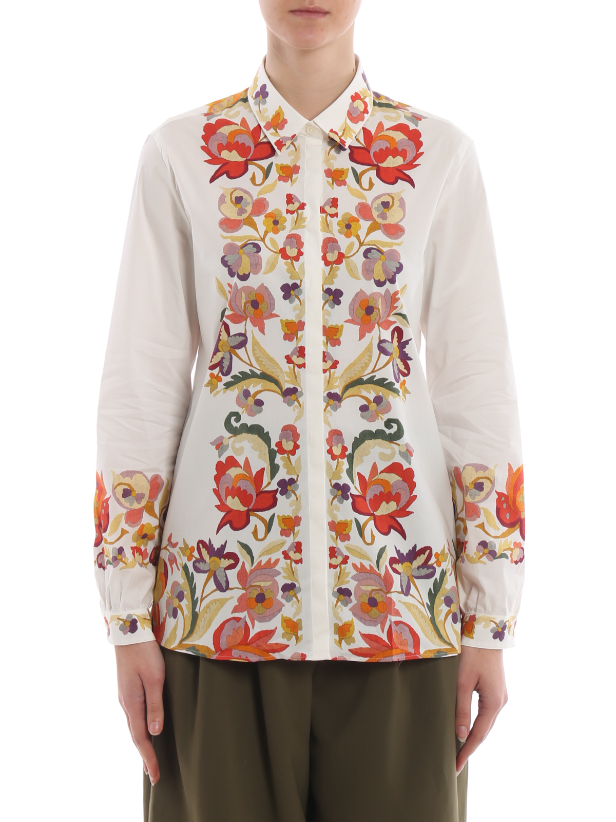 Shirts Etro - Flower print white stretch cotton shirt - 149669677990