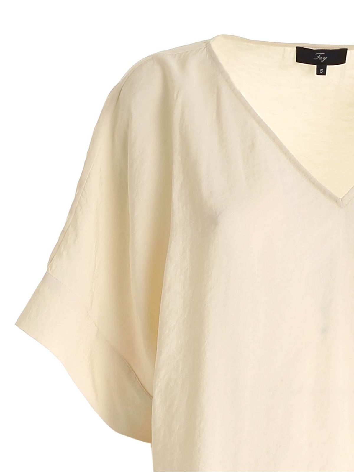 Knee length dresses Fay Vneck dress in cream color N8WE3425750TGVB008