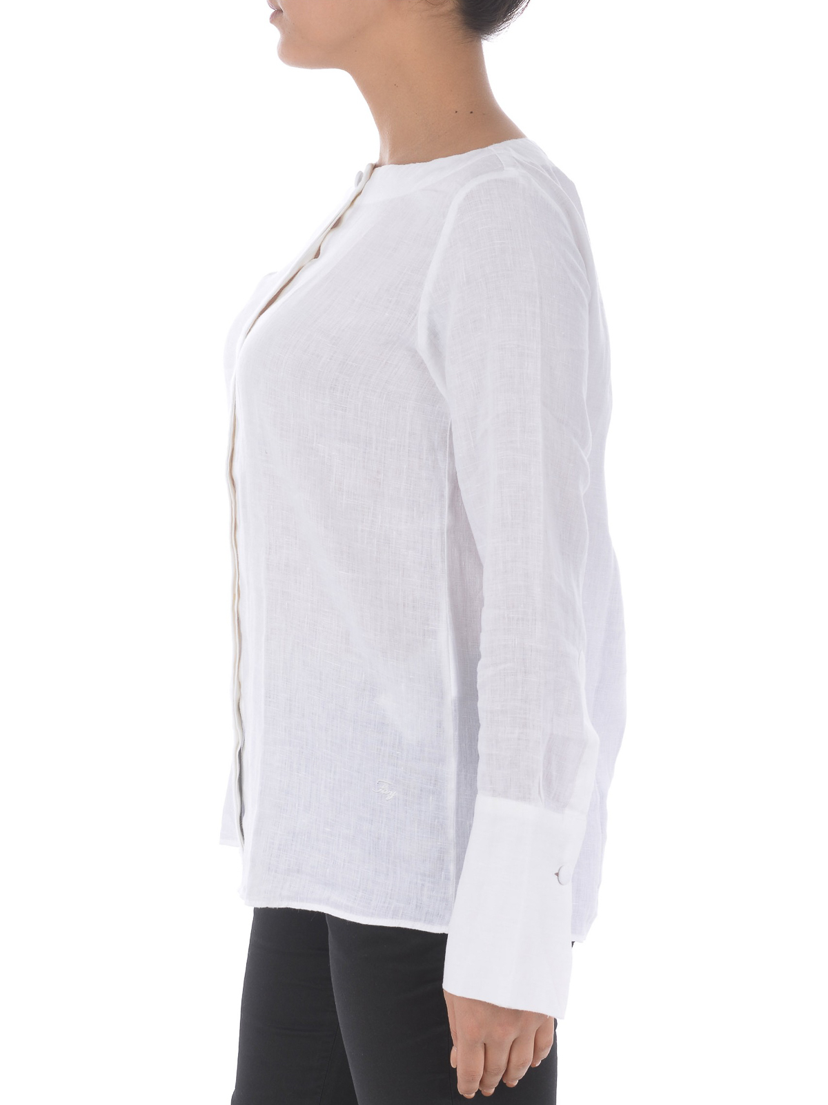 Shirts Fay - Boat neck white pure linen shirt - NCWA138A05LQTCB001