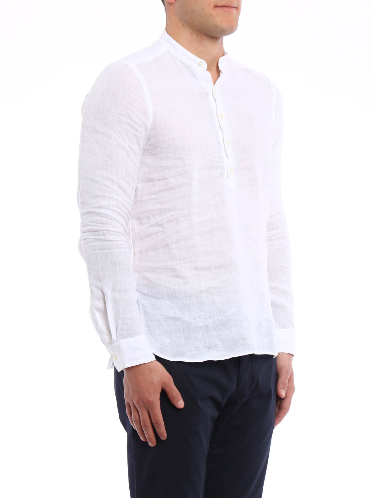 Shirts Fay - Mandarin collar linen shirt - NCMA132255THTKB001 | iKRIX.com