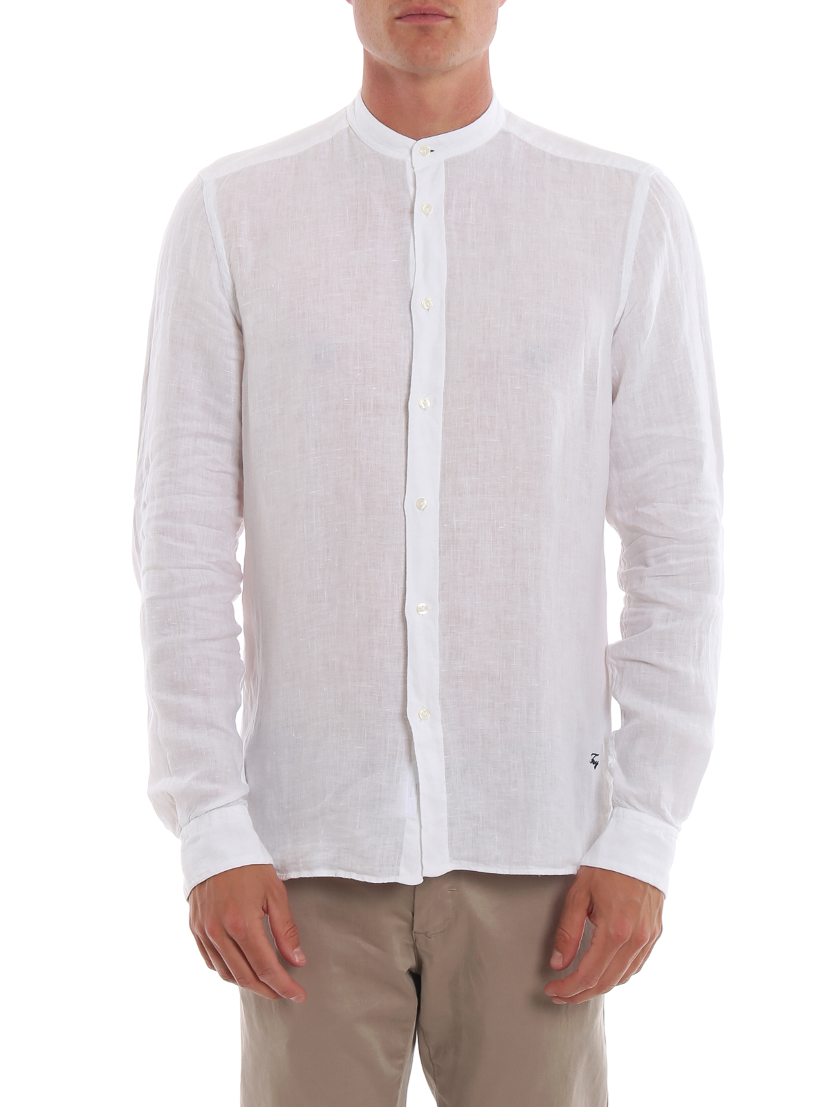 Fay - Mandarin collar white linen shirt - shirts - NCMA138273THTKB001