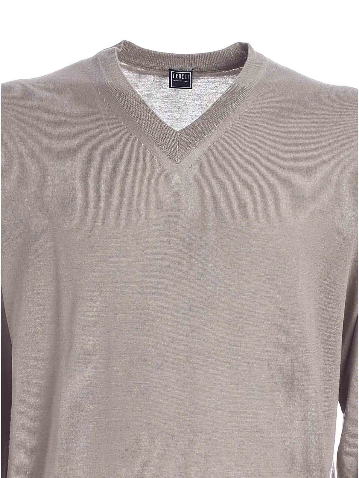 V necks Fedeli Cashmere and silk pullover in beige 3UI0713529
