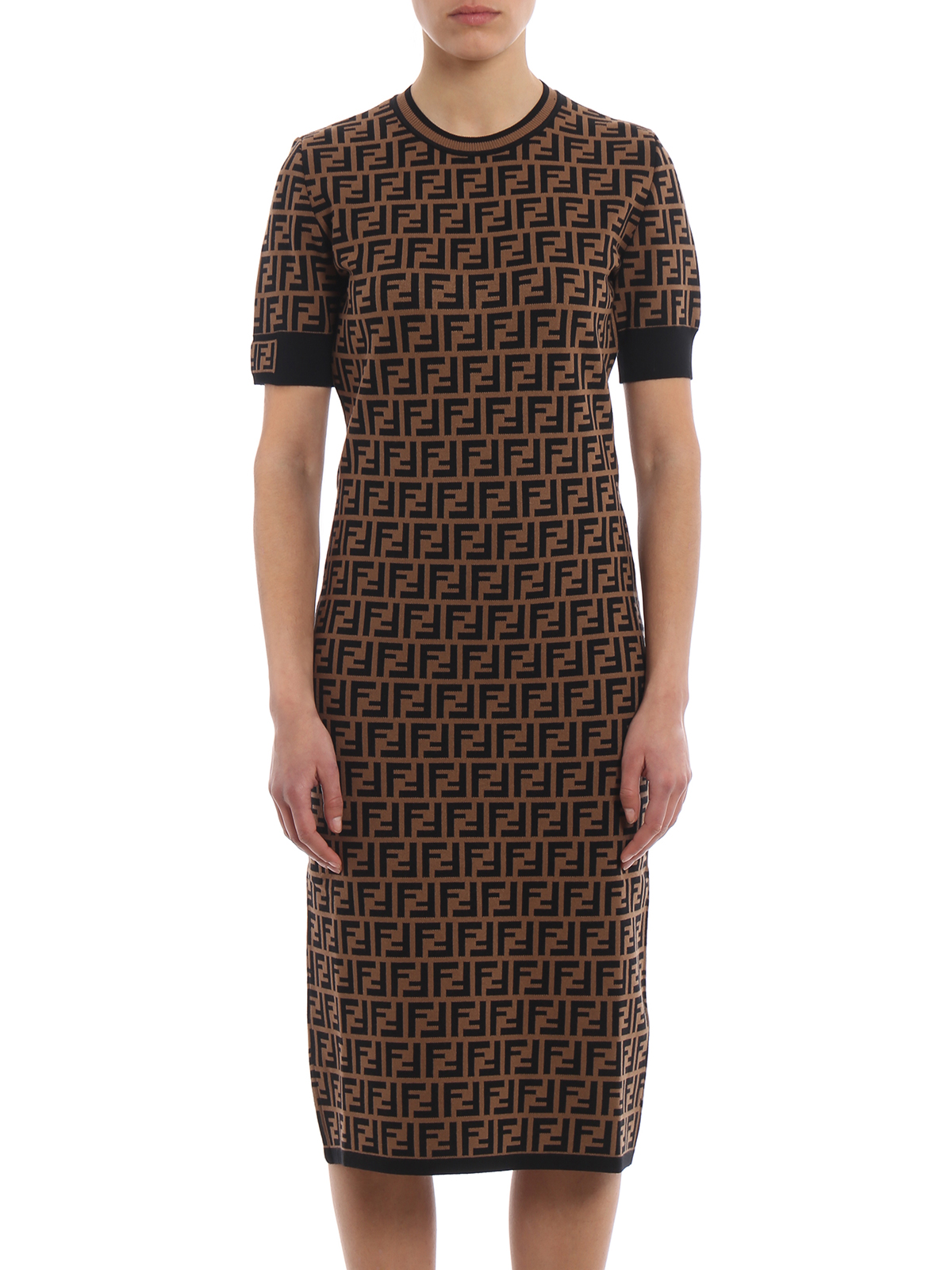 Knee length dresses Fendi - FF motif knitted crewneck dress ...