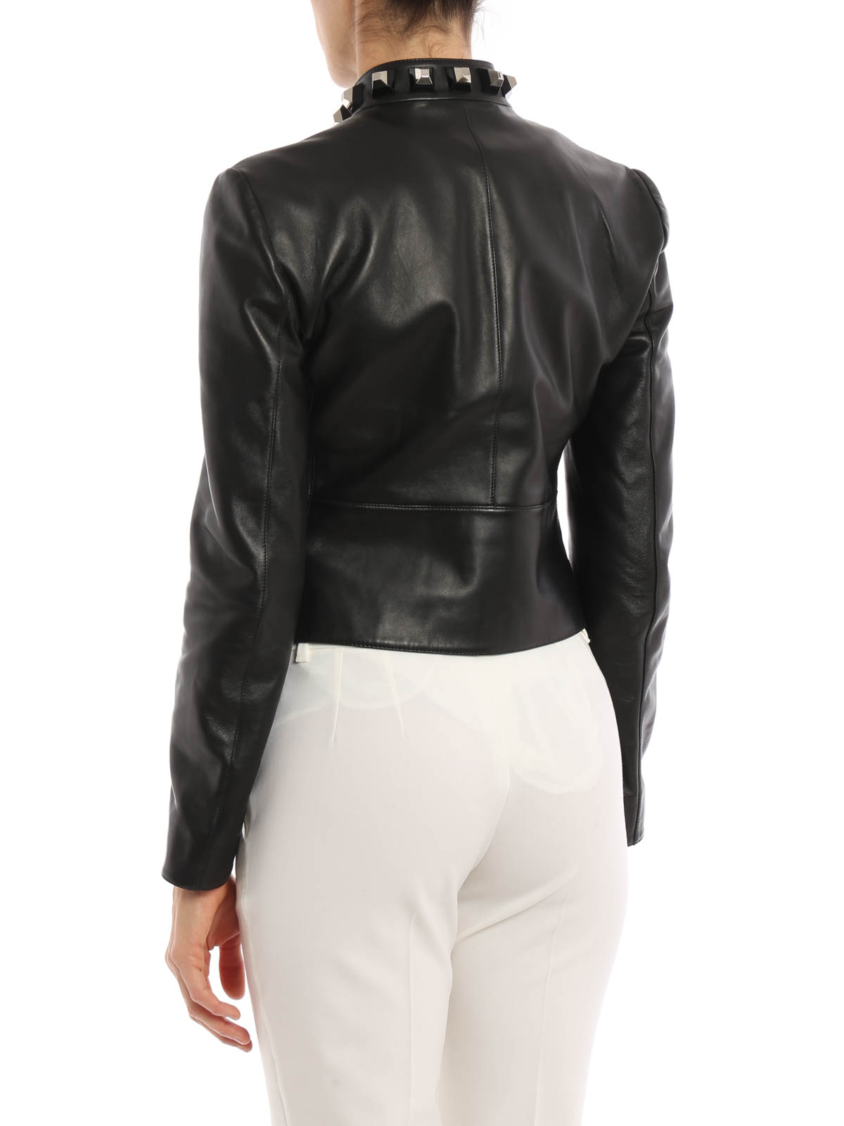Leather jacket Fendi - Maxi studs leather crop jacket - FPJ665S8KF0GME