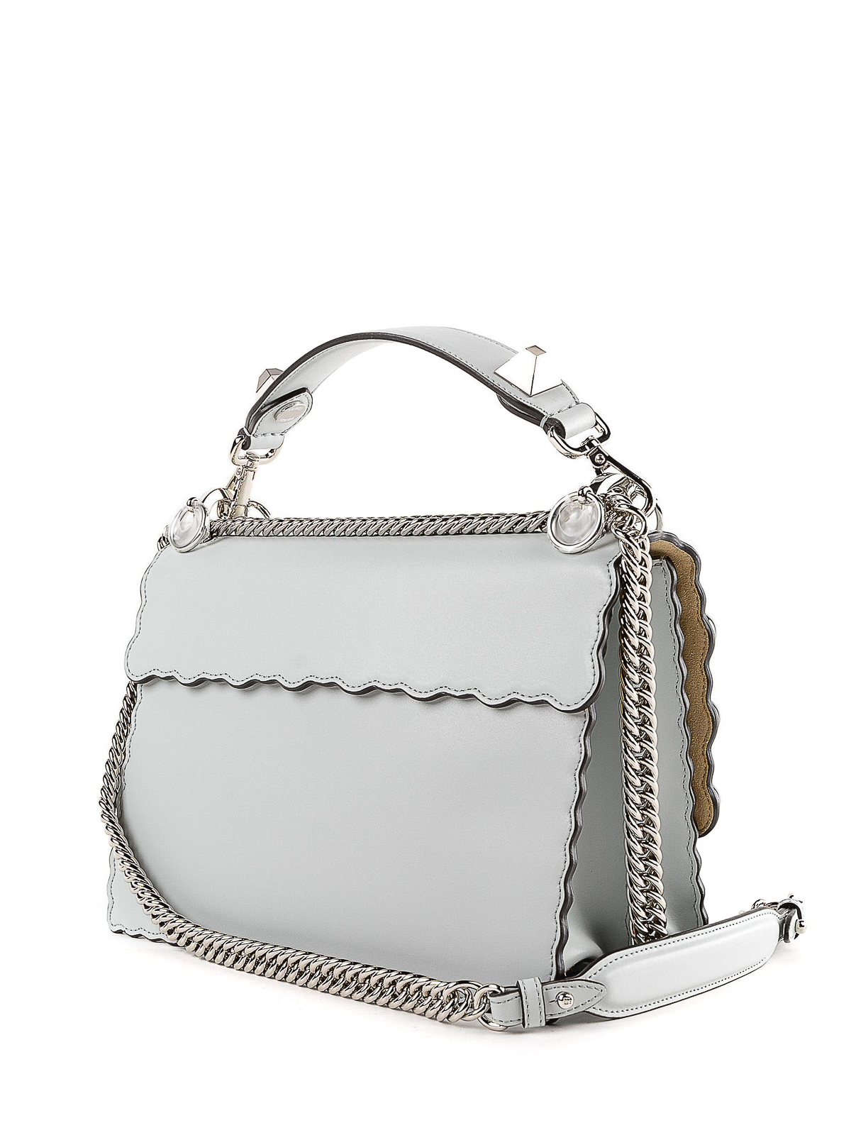 grey bag with studded scalloped flap 