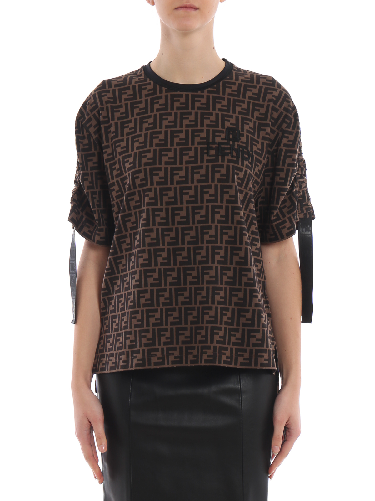 T-shirts Fendi - FF pattern over T-shirt with logo embroidery ...