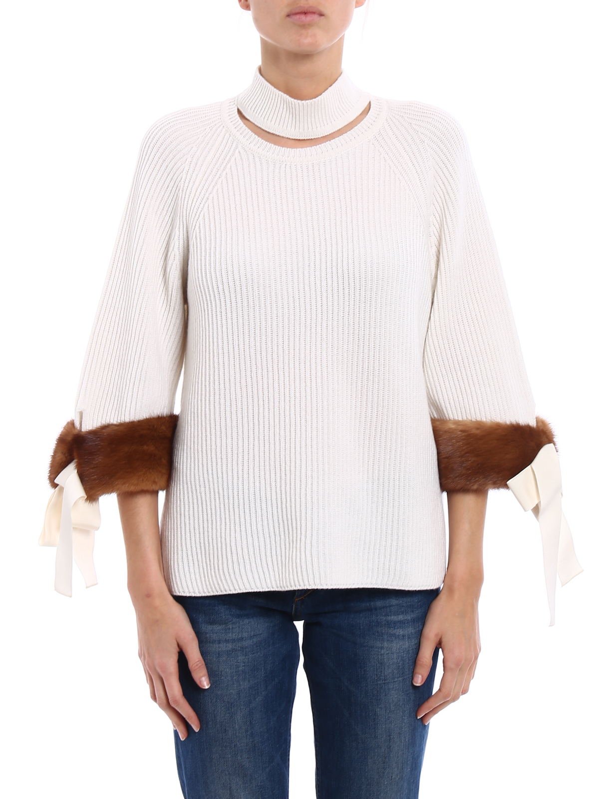 Fendi - Mink fur cuff cashmere sweater 