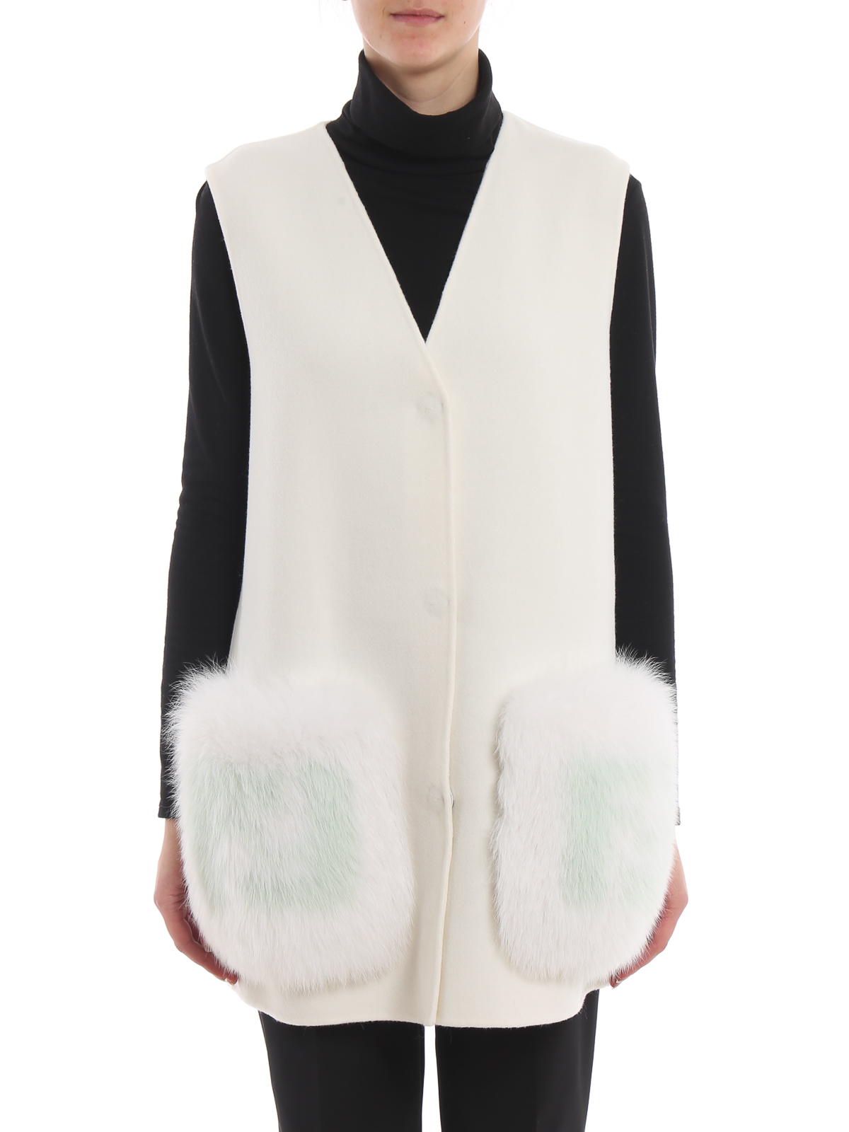 Fendi - Fluffy wool sleeveless jacket - waistcoats & gilets - FF8524A5GOZNM