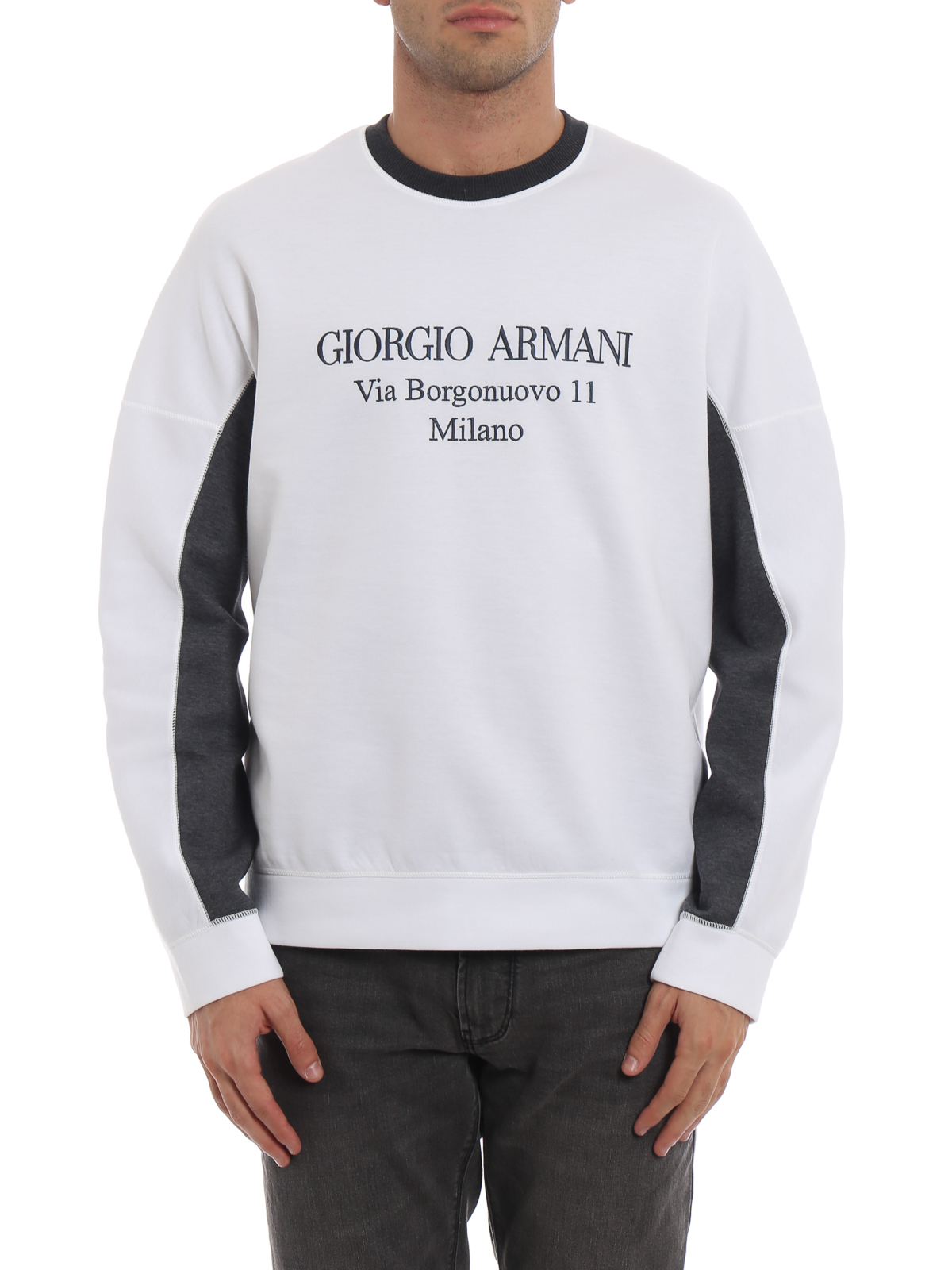 Sweatshirts & Sweaters Giorgio Armani - Contrasting logo embroidery white  sweatshirt - 6ZSM50SJSXZU090
