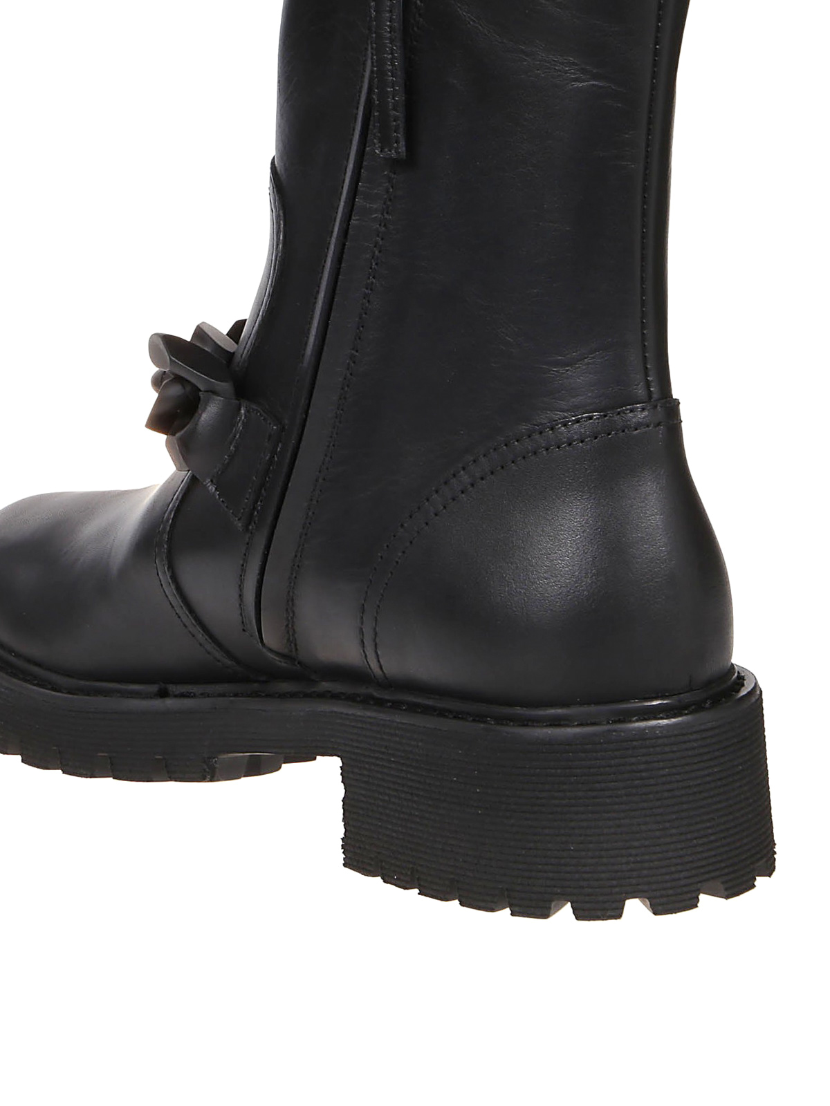 black leather biker ankle boots