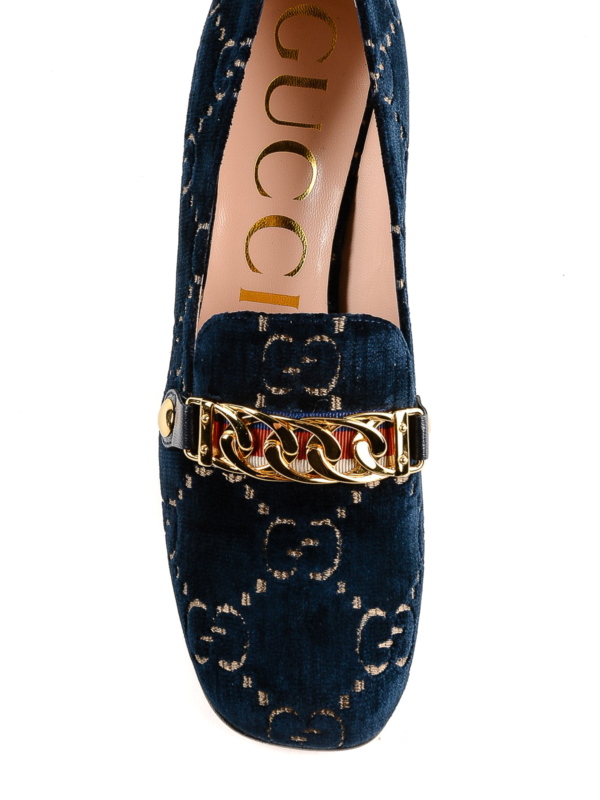 GG dark blue velvet heeled loafers 