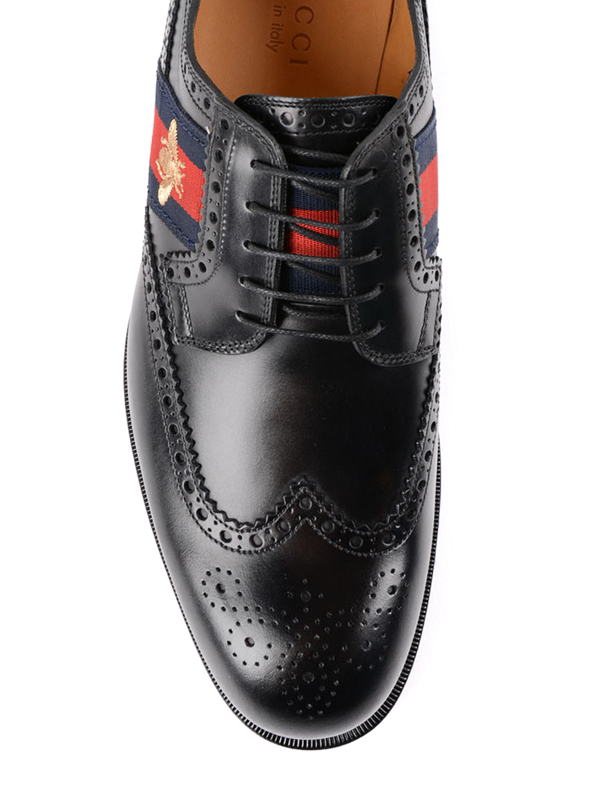 Gucci - Bee Web brushed leather brogues 