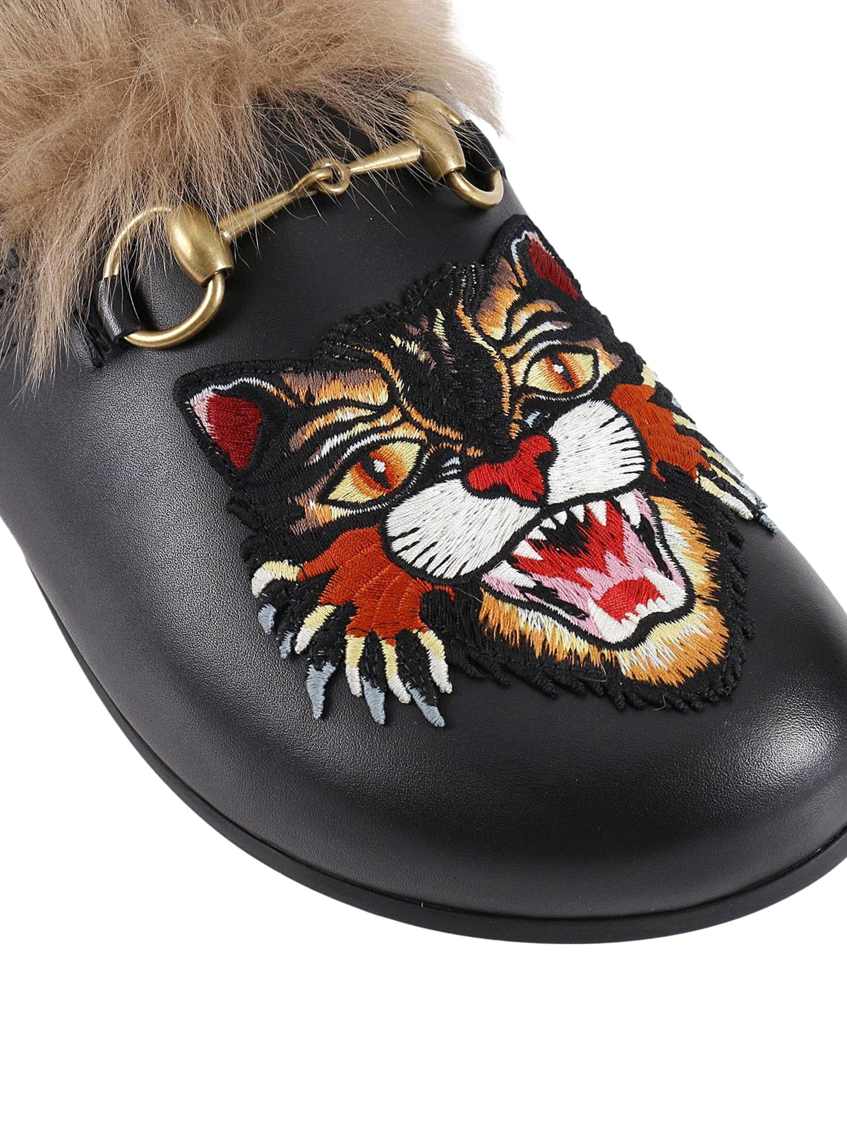 gesture semester Word Mules shoes Gucci - Angry cat fur trim leather slippers - 473494DS9101076